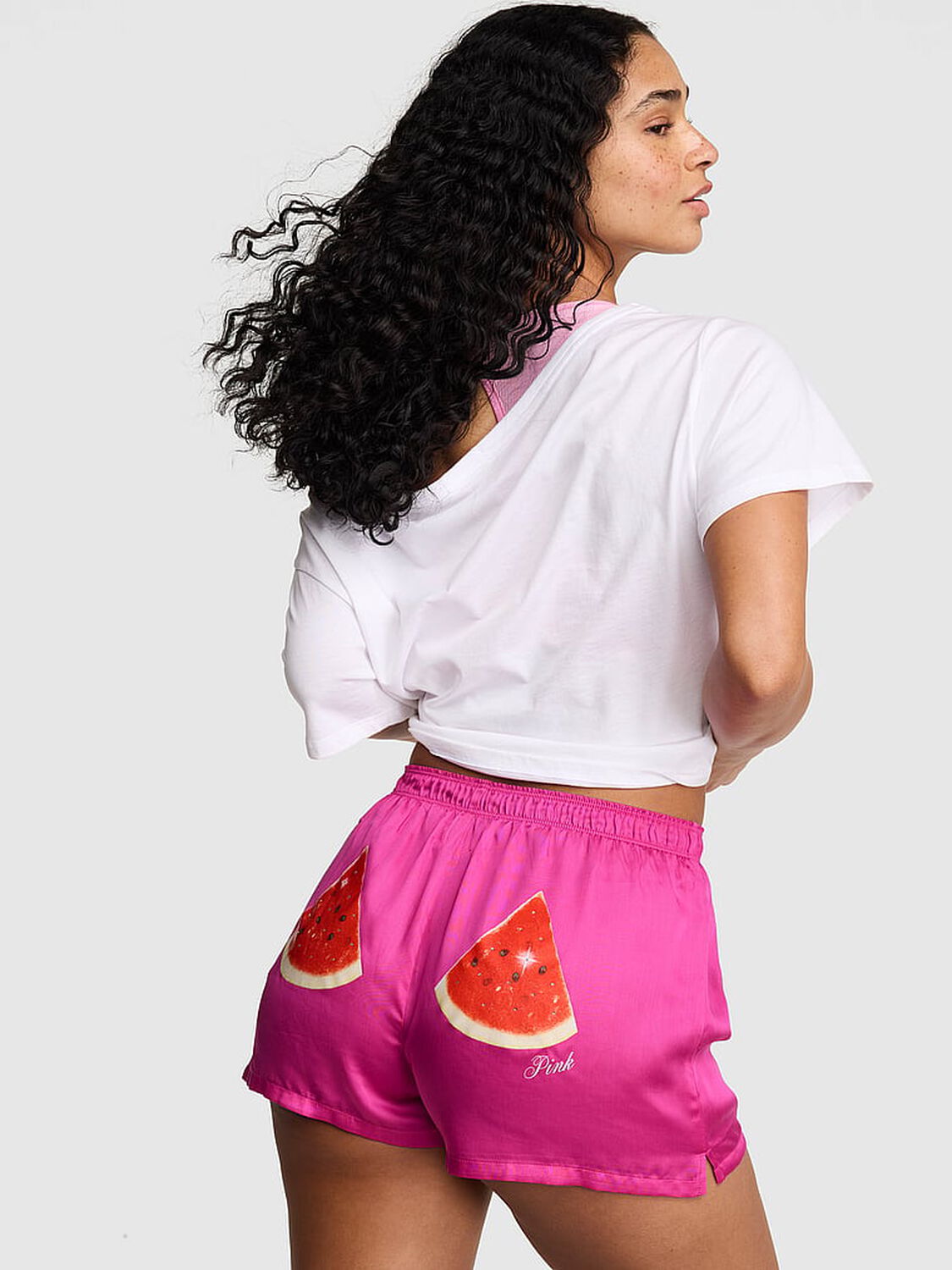 pink Pink Silky Boxy Pajama Shorts Pink Fire Watermelon 2 of 2 
