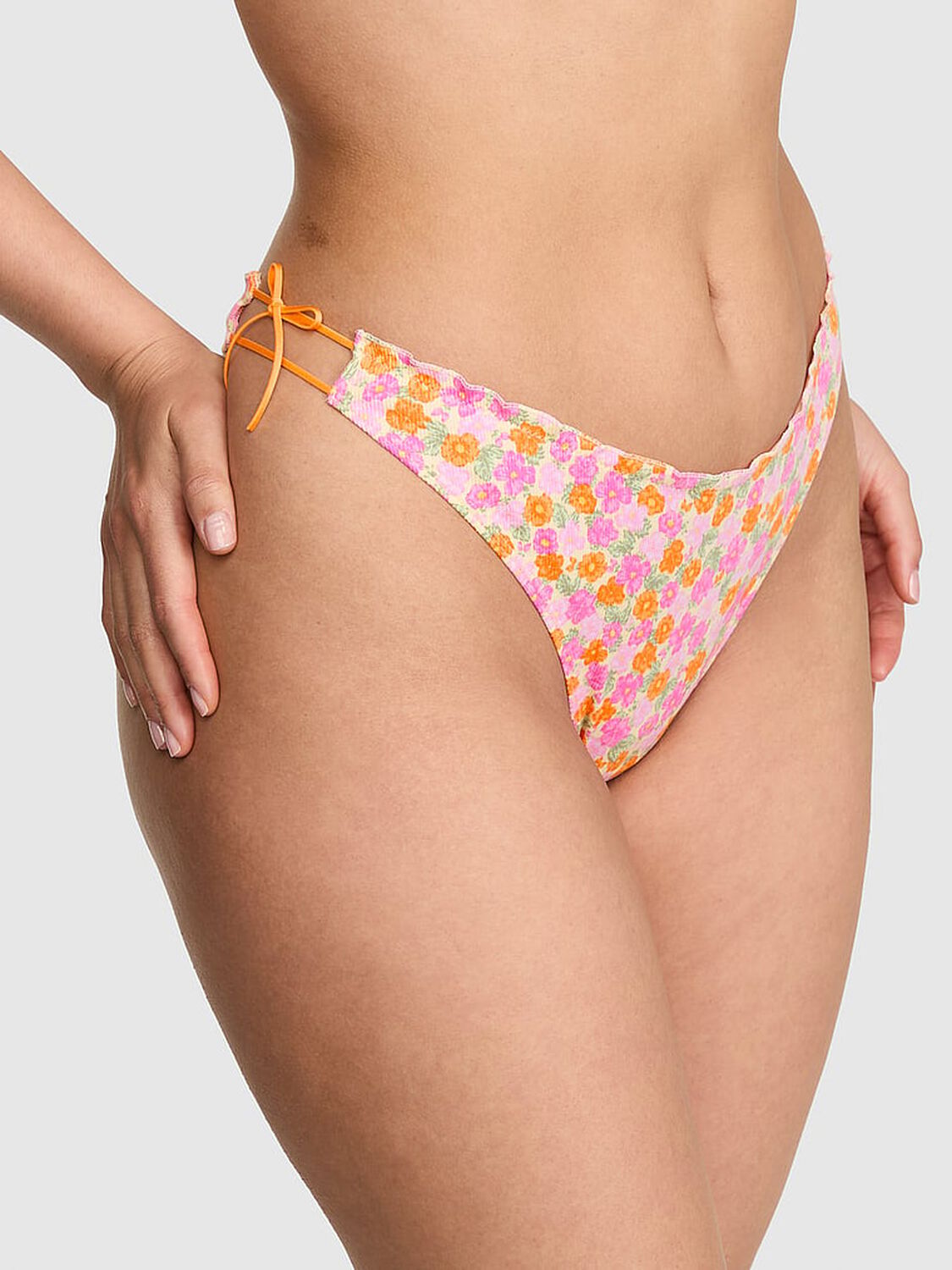 vs Pink Cotton Side-Tie Thong Panty Vitamin C Floral Print 1 of 3 