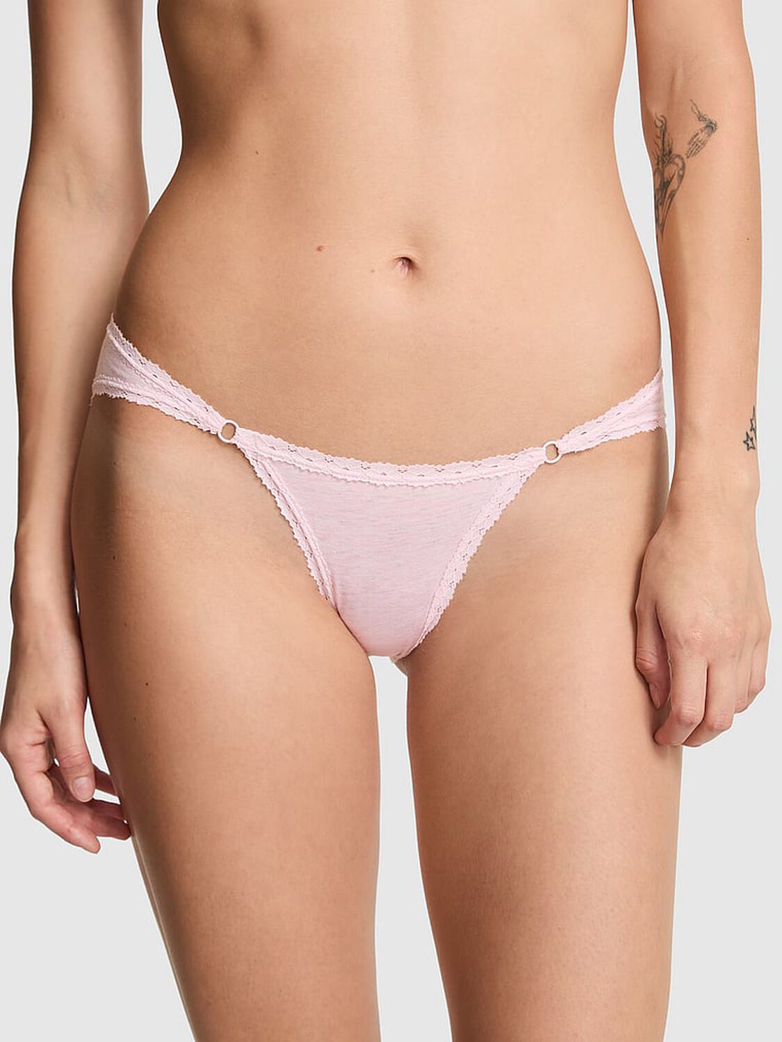 vs Pink Cotton Lace-Trim Low-Rise Cheeky Panty Heather Pink Petal Silver 1 of 2 