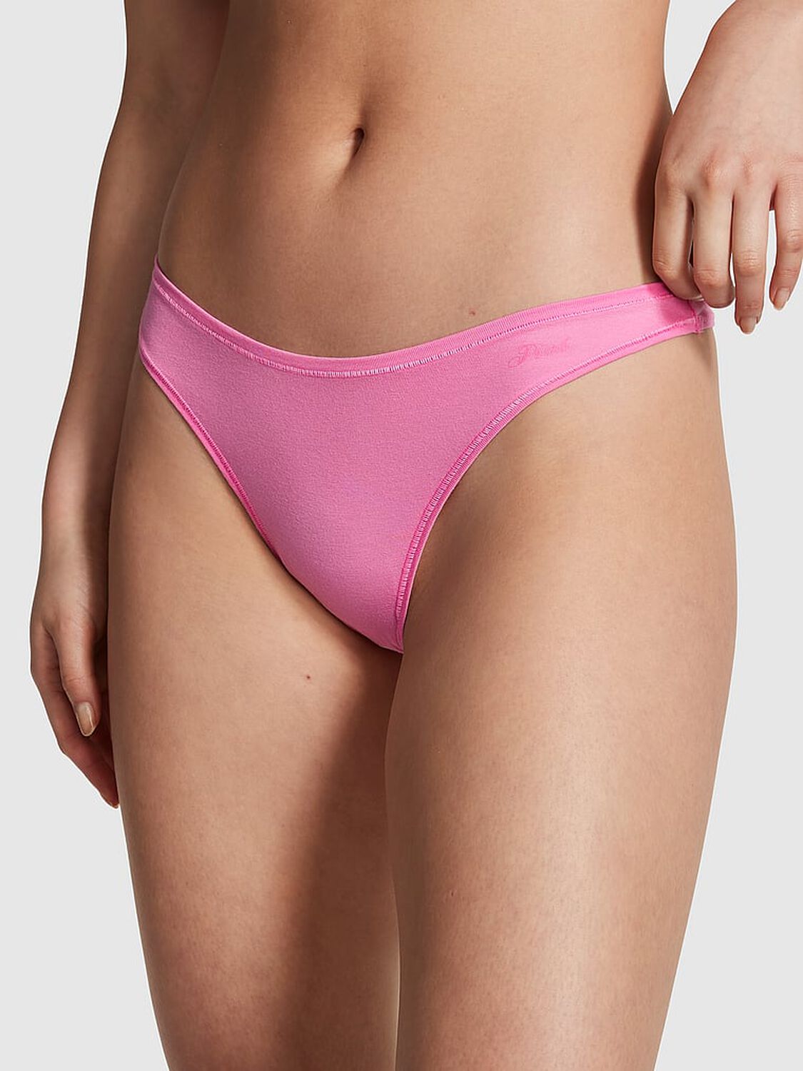 vs Pink Cotton High-Leg Thong Panty Fuchsia Pink 1 of 3 
