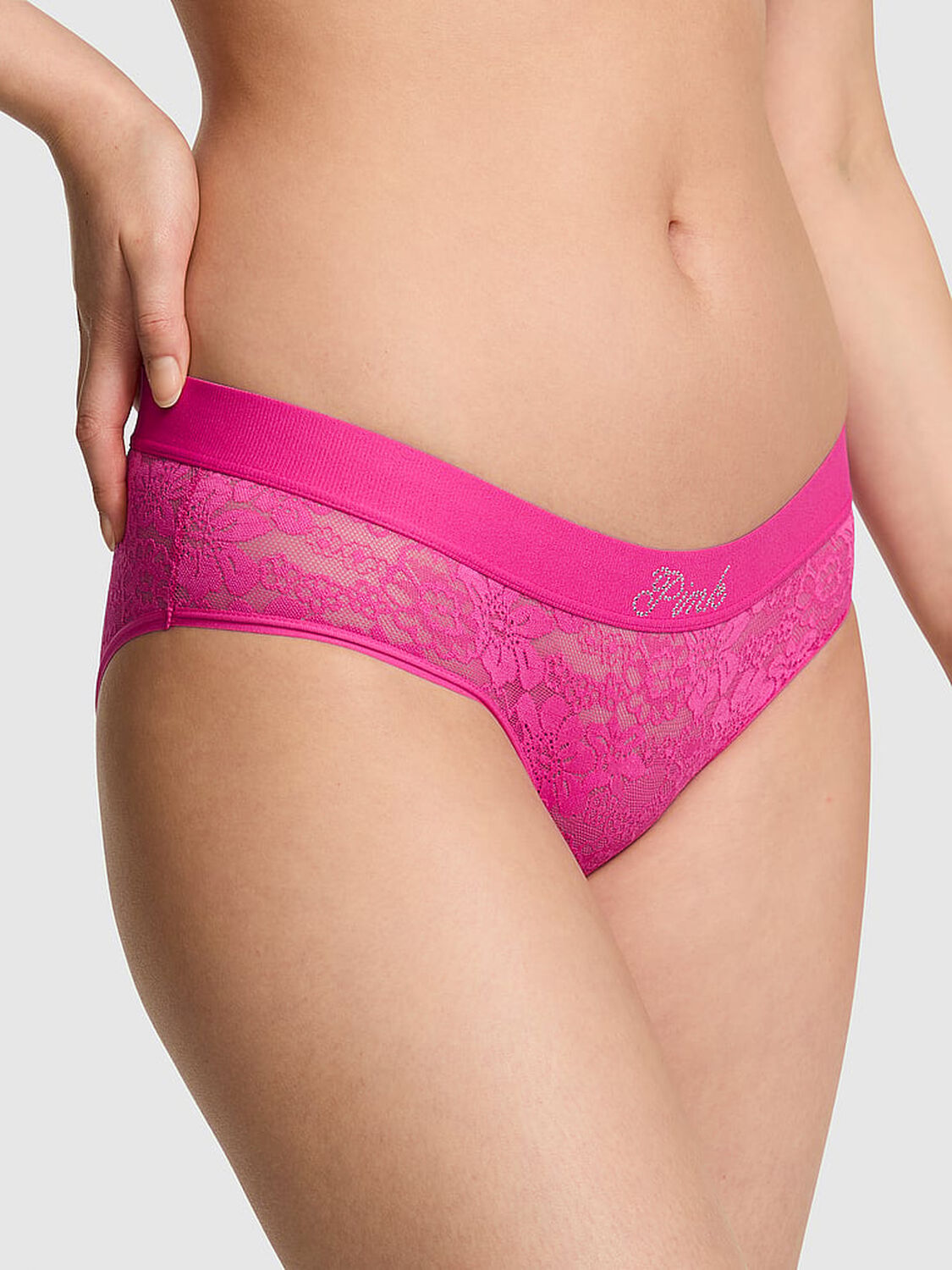 vs Pink Lacie Logo Hiphugger Panty Pink Fire 1 of 3 