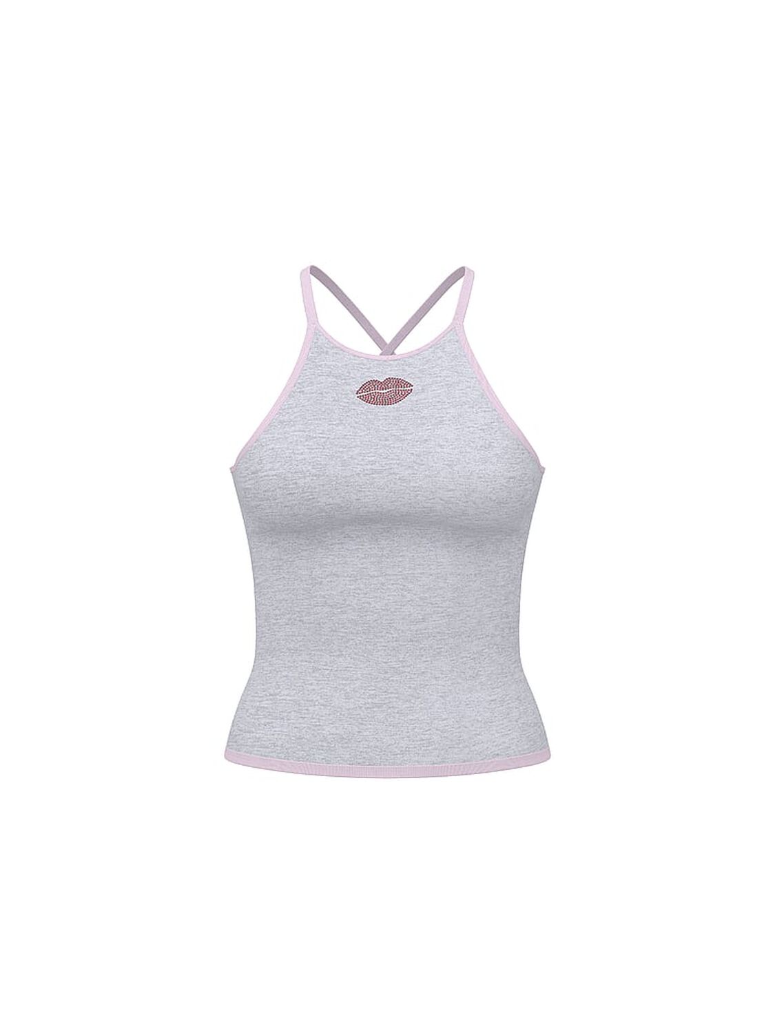 pink Pink All-Day Cotton High-Neck Bra Tank Medium Heather Grey Bling 3 of 4 
