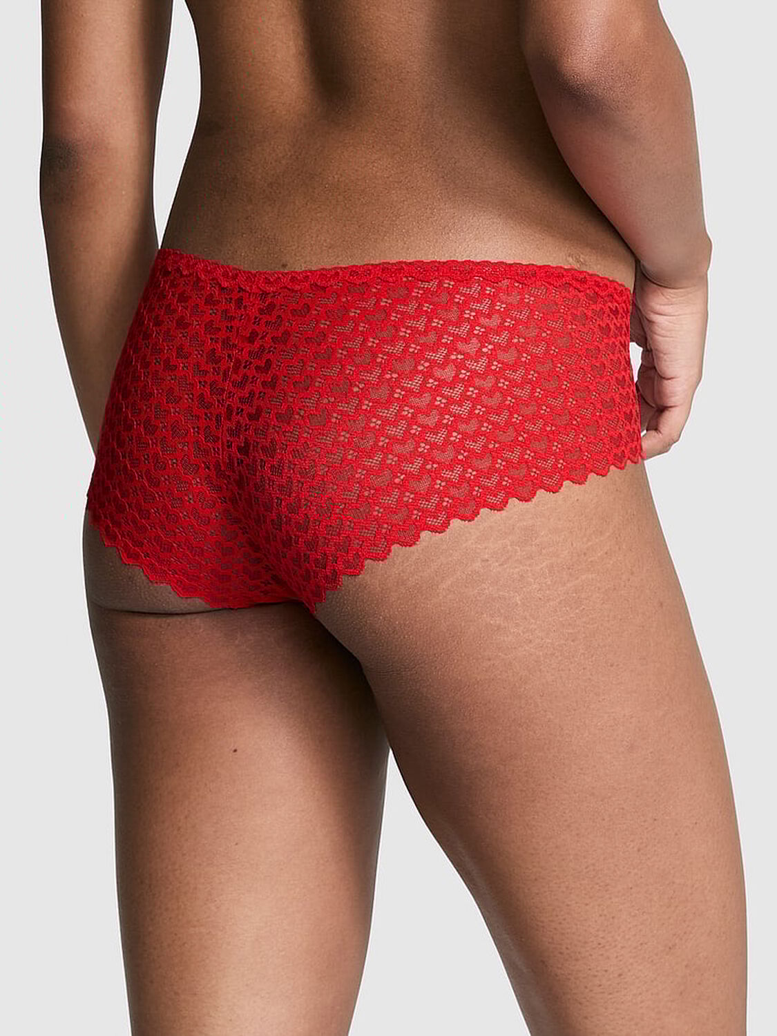 vs Pink No-Show Heart Lace Hiphugger Panty Bright Vermillion 2 of 2 