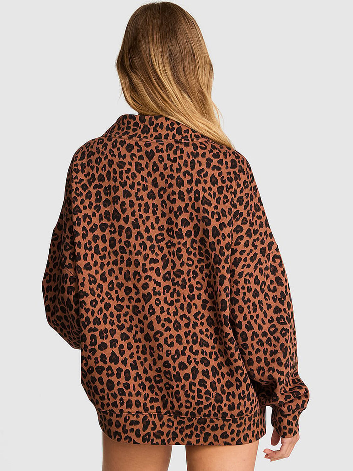 vs Pink Campus Fleece&trade; Oversized Mock-Neck Sweatshirt Leopard 2 of 3 