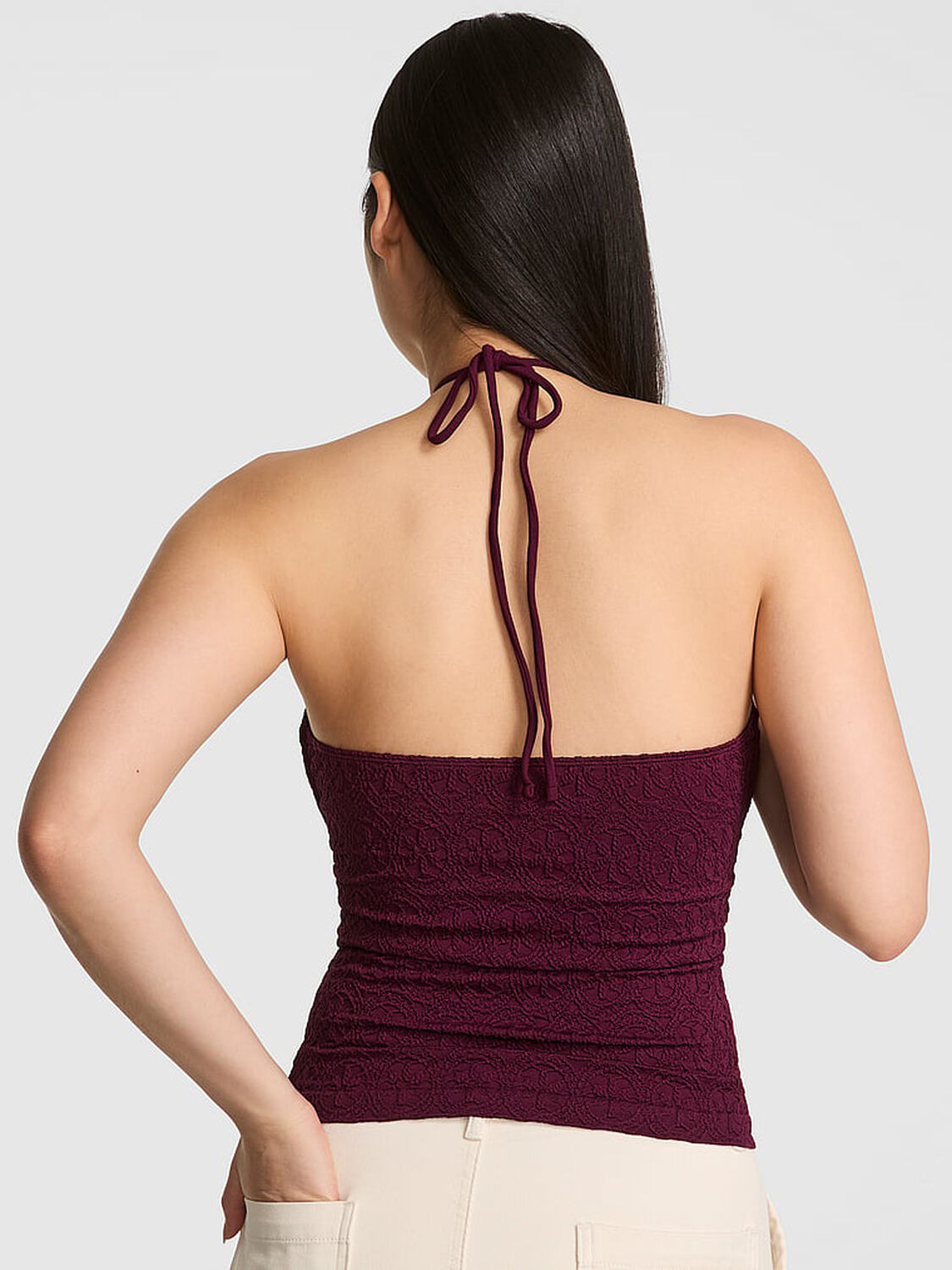 vs Pink Floral Jacquard Halter Top Wild Rose 2 of 3 