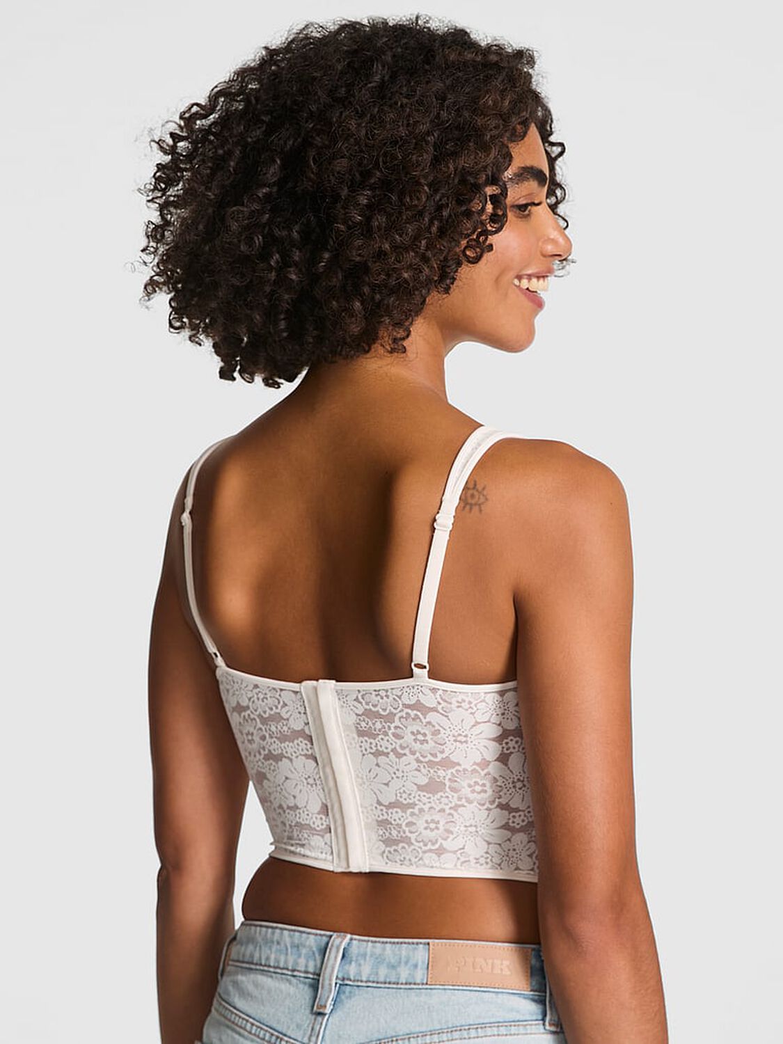 vs Pink Bralettes & Bra Tops Wink Lace Corset Top Winter White 2 of 4 