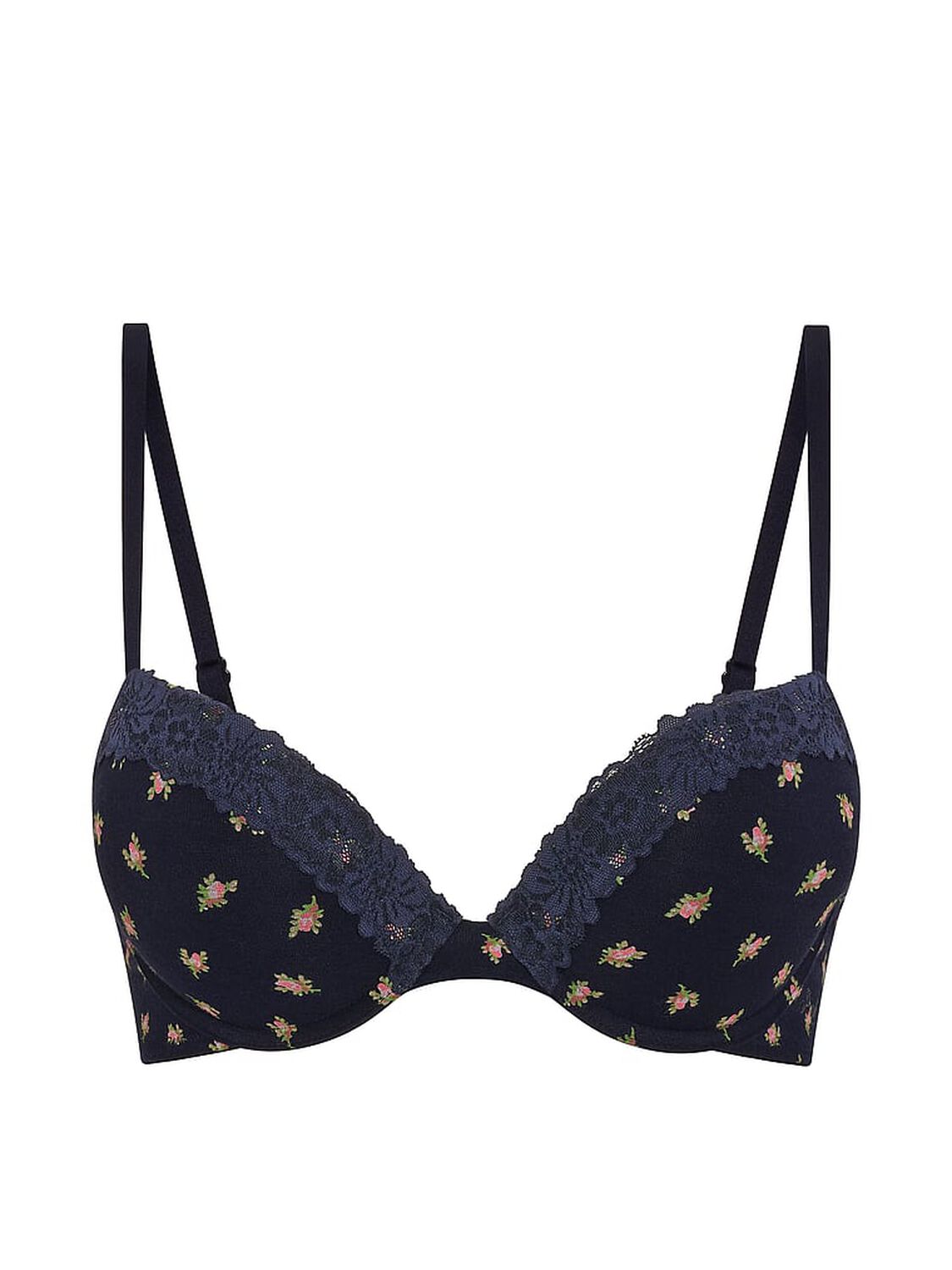 vs Pink Wear Everywhere&trade; Super Push-Up Bra Noir Navy Rose Print 3 of 3 
