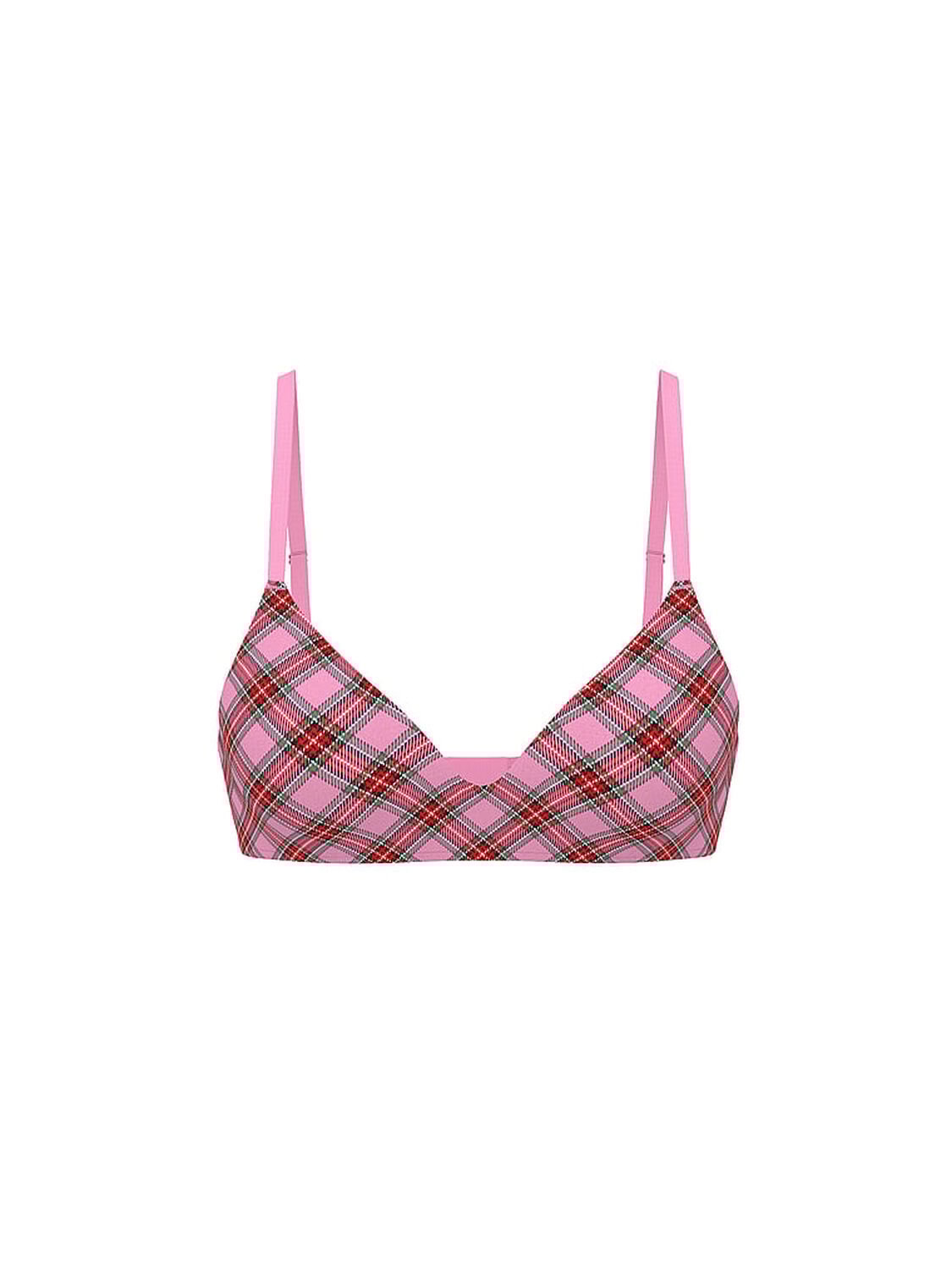 vs Pink Wear Everywhere Wear Everywhere Push-Up Wireless Bra Pink Lollipop Plaid Print 1 of 3 