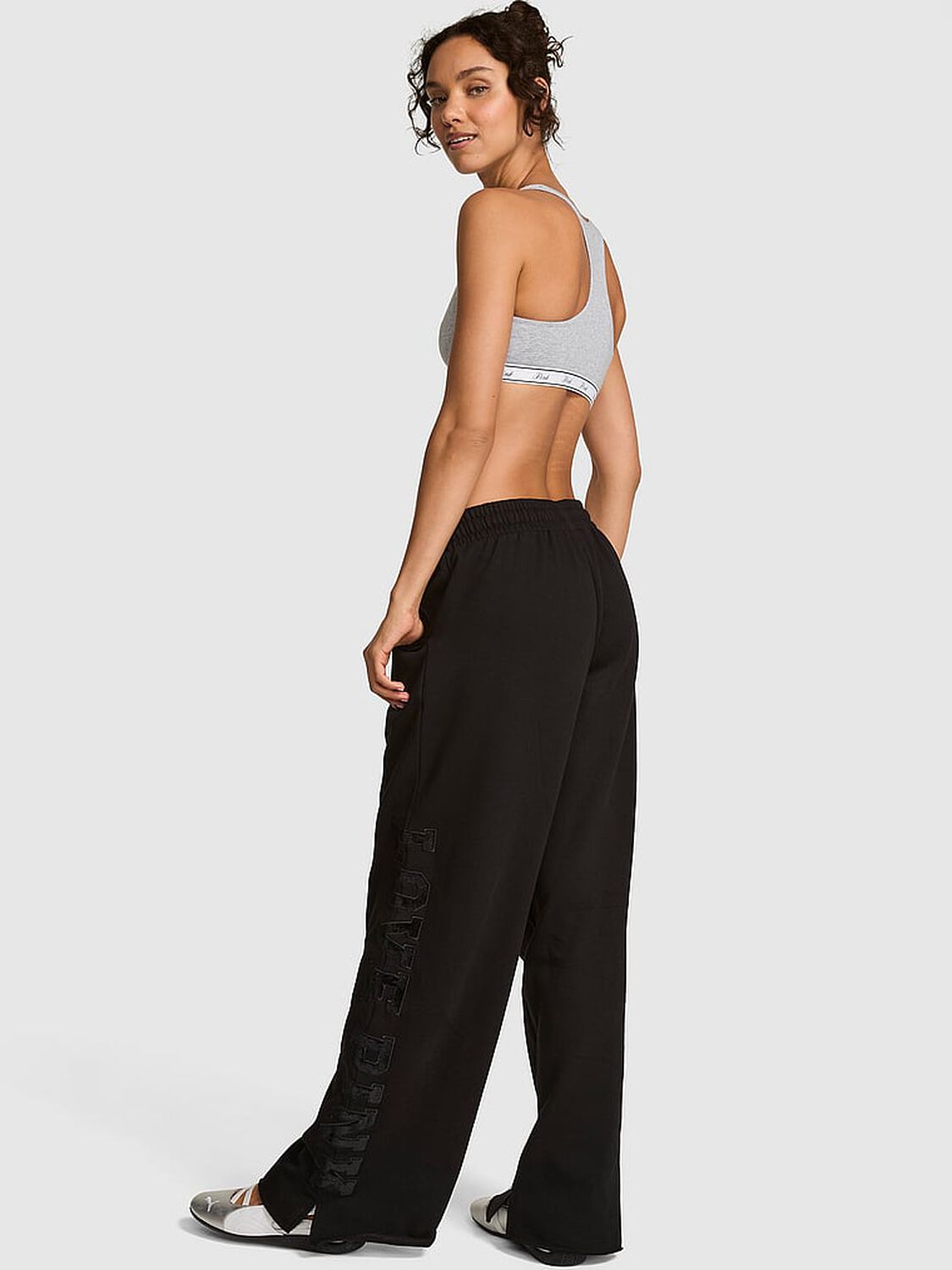 vs Pink Campus Fleece&trade; Wide-Leg Split-Hem Sweatpants Black 2 of 2 