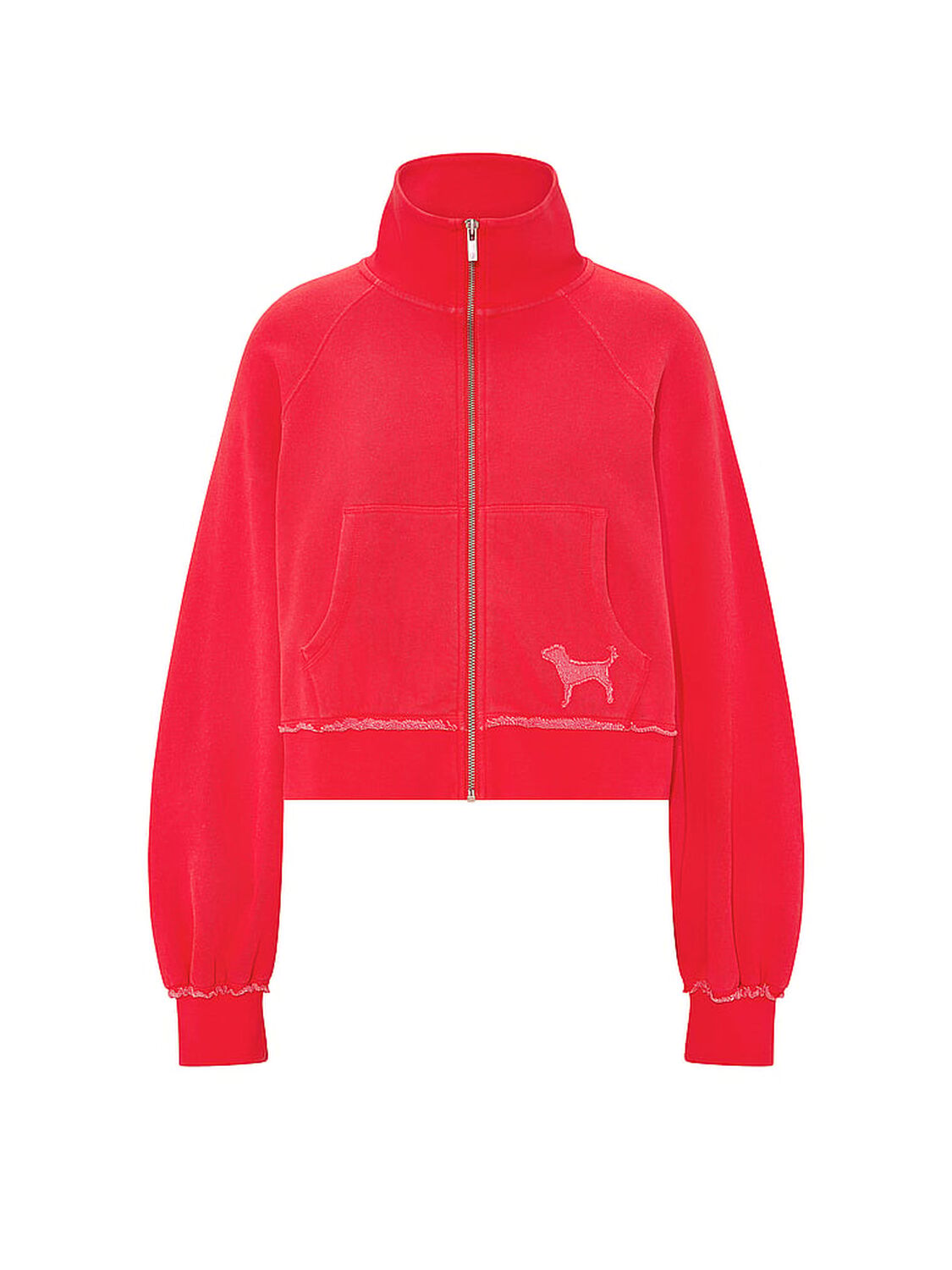 vs Pink Campus Terry&trade; Mock-Neck Full-Zip Sweatshirt Bright Vermillion 3 of 3 
