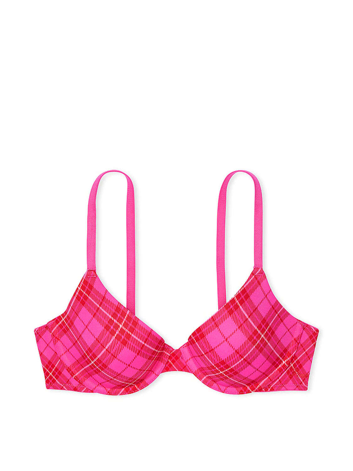 vs Pink Wear Everywhere Wear Everywhere Lightly Lined Full Coverage T-Shirt Bra Pink And Red Plaid Print 1 of 4 