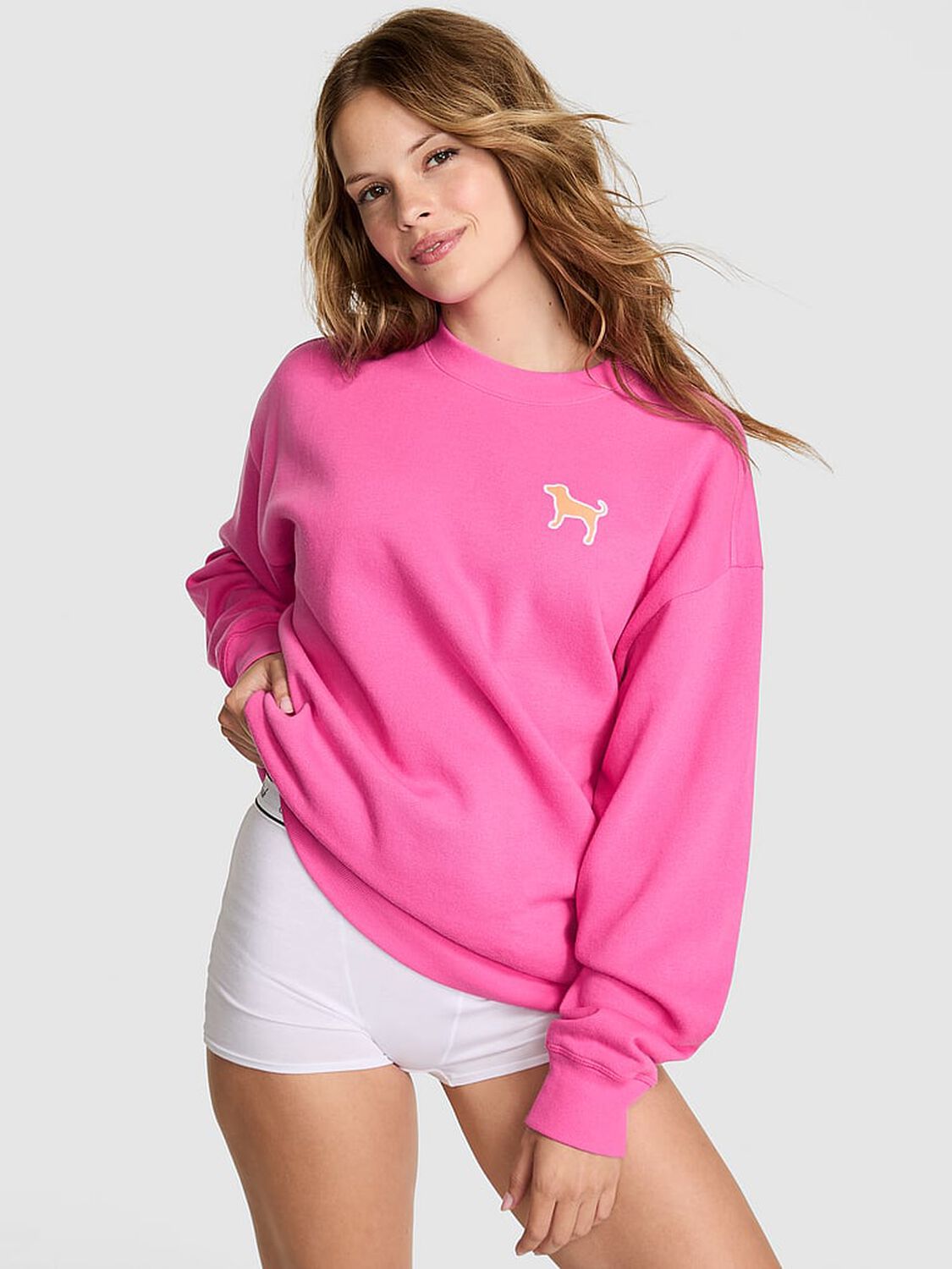 vs Pink Ivy Fleece Oversized Crew Sweatshirt Limited Edition Pink Gossip 1 of 3 