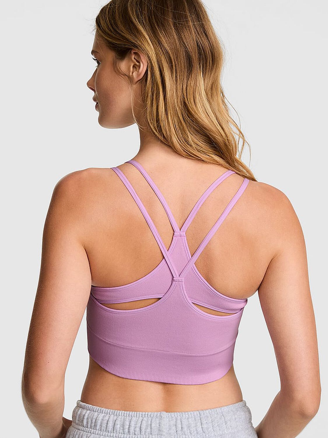 vs Pink Soft Seamless Strappy Sports Bra Light Lilac 2 of 3 