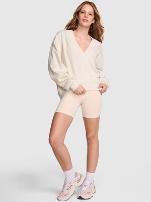 Ivy Fleece V-Neck High-Low Cropped Sweatshirt