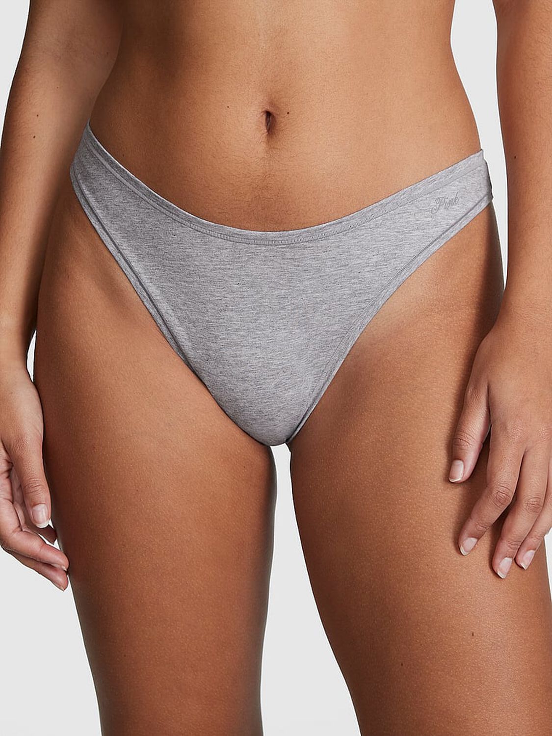 vs Pink Cotton High-Leg Thong Panty Medium Heather Grey 1 of 3