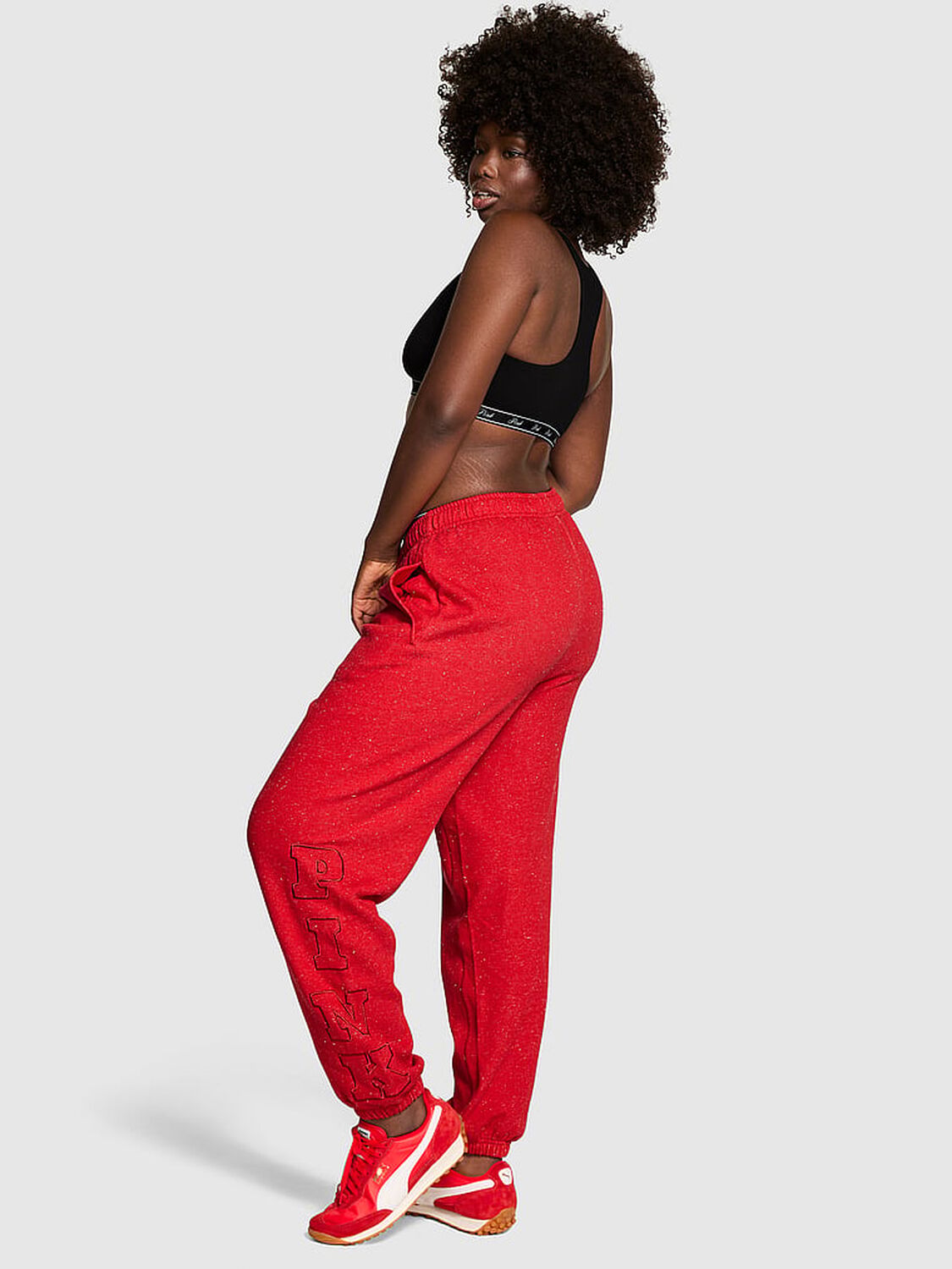vs Pink Ivy Fleece Campus Sweatpants Heather Red Silver Angelina 2 of 2 