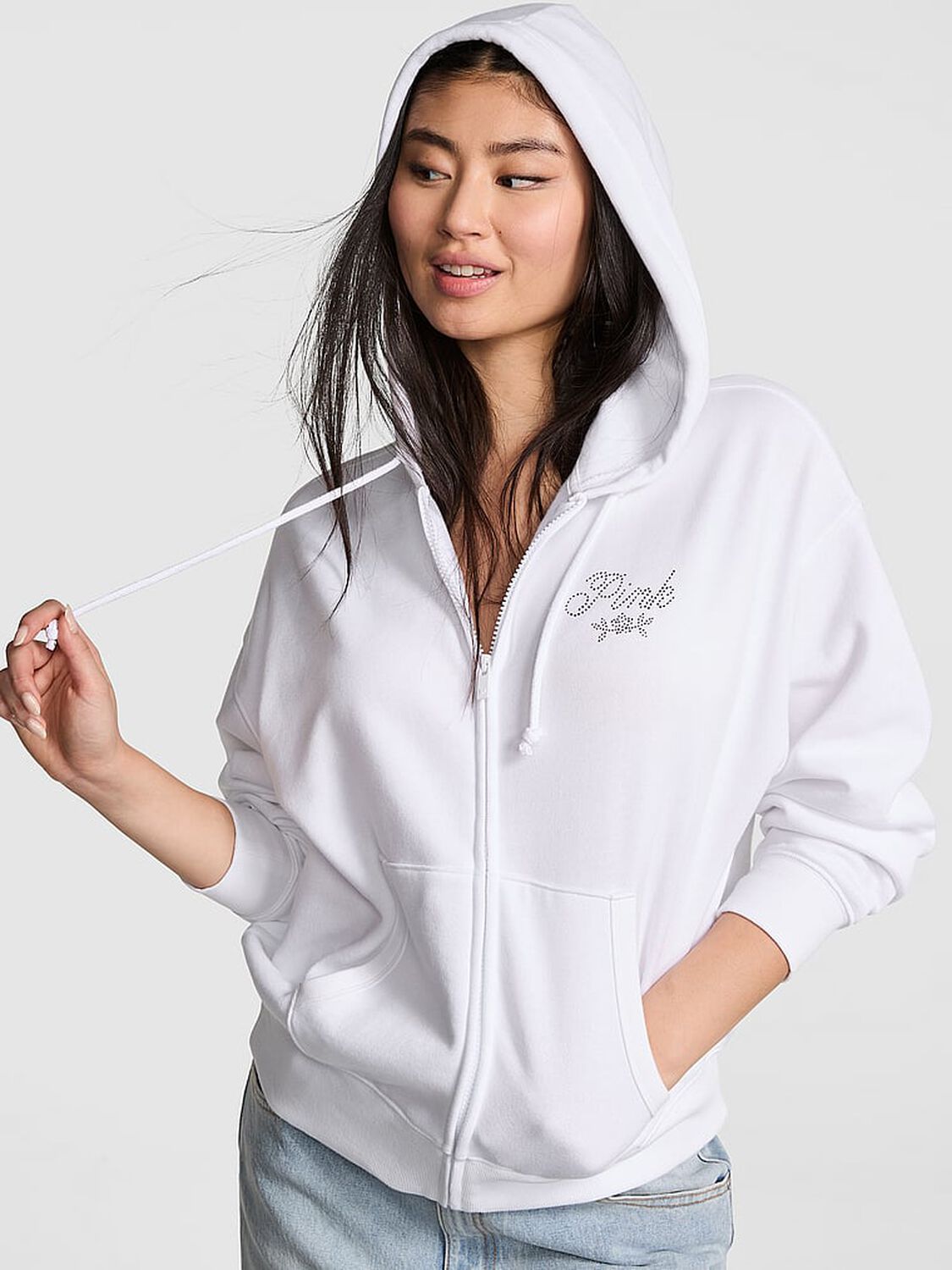 vs Pink Ivy Fleece Campus Full-Zip Hoodie Vs White Shine 1 of 4 