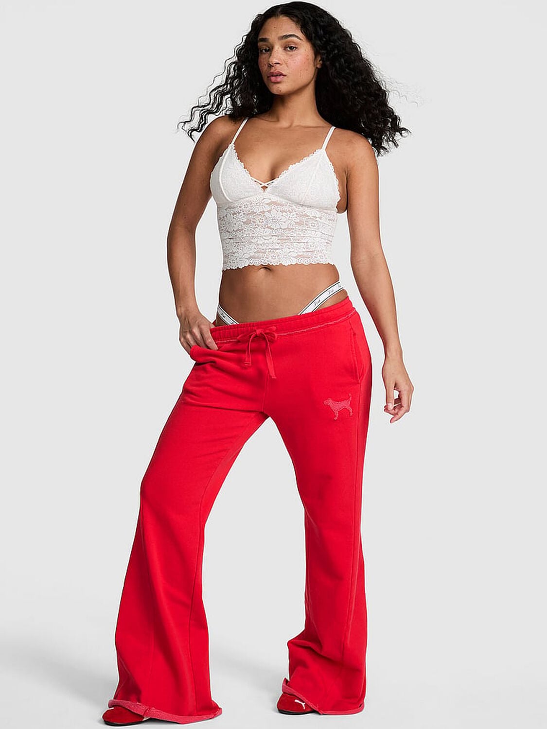 vs Pink Campus Terry&trade; Flare Pants Bright Vermillion 1 of 3 