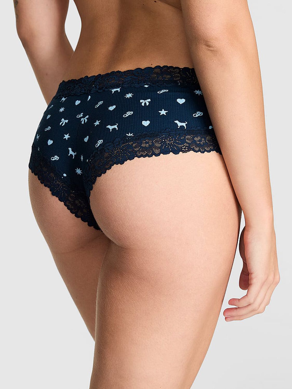 vs Pink Wink Lace-Trim Cheeky Panty Noir Navy Icon Print 2 of 2 