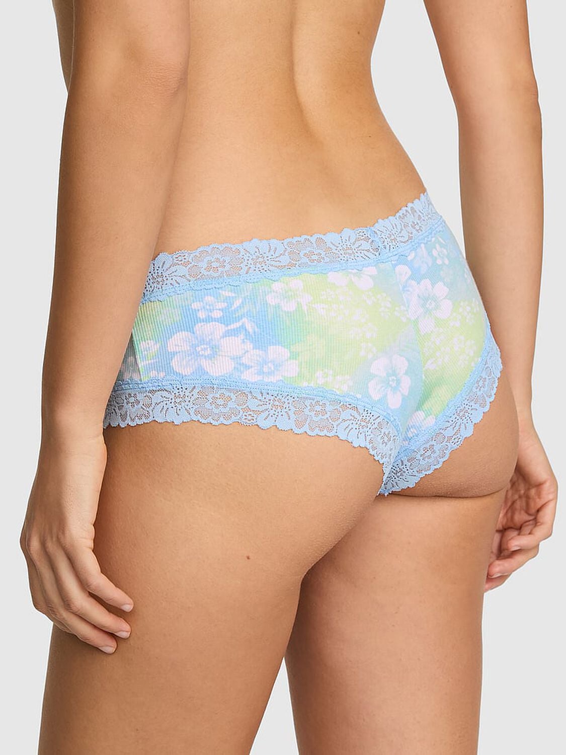 vs Pink PINK Wink&trade; Lace-Trim Cheeky Panty Blue Dancer Hibiscus Floral Print 2 of 3 