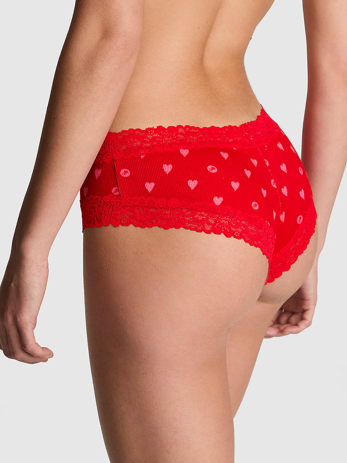 vs Pink Wink Lace-Trim Cheeky Panty Bright Vermillion Heart Dot Print 2 of 4 