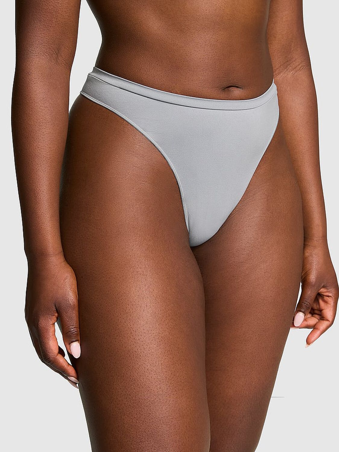 vs Pink Seamless High-Leg Thong Panty Grey Oasis 1 of 3 