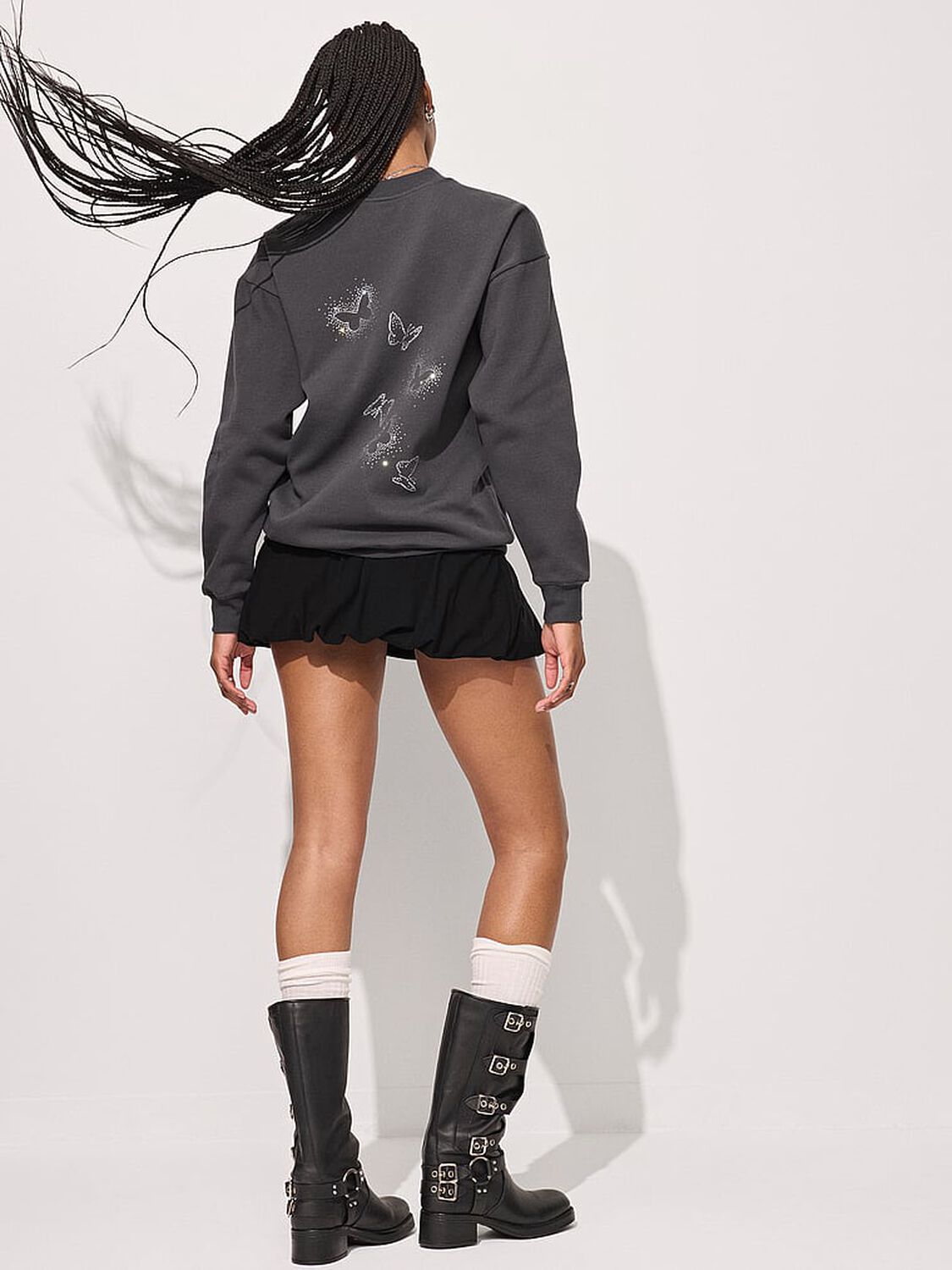 vs Pink Campus Fleece&trade; Oversized Crew Sweatshirt Coal Shine 4 of 4 