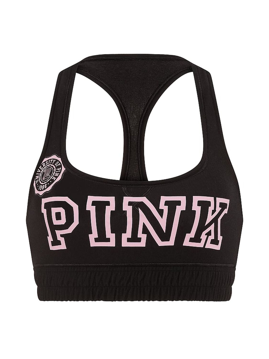 vs Pink Cotton Dorm Fleece Unlined Racerback Bralette Black With Logo 3 of 3 