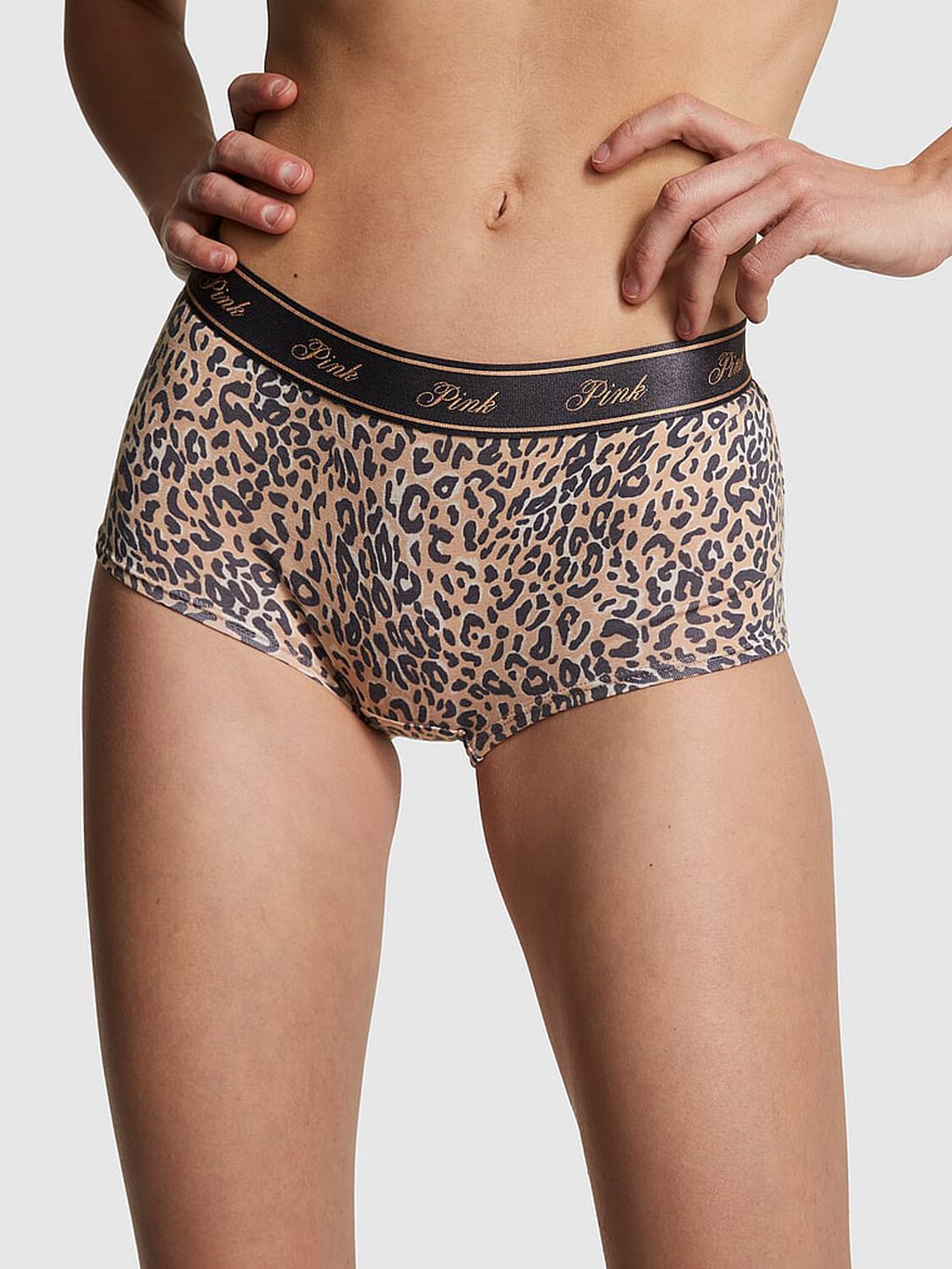 vs Pink Logo Cotton Boyshort Panty Praline Leopard Print 1 of 3 