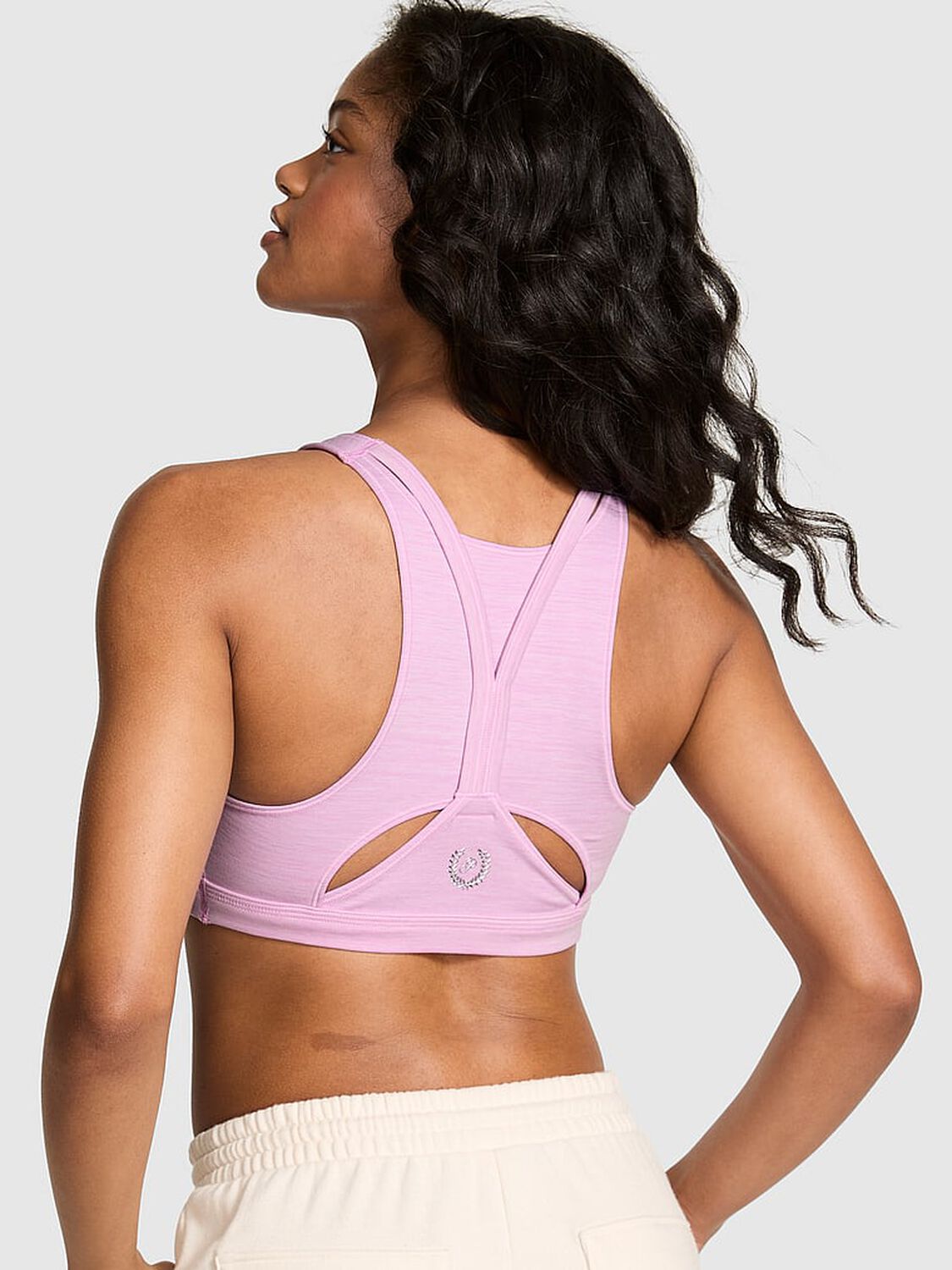vs Pink Relay Cut-Out High-Neck Sports Bra Hushed Lilac Marl 2 of 2 