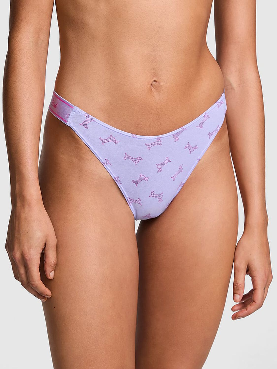 vs Pink Logo Cotton High-Leg Thong Panty Purple Cloud Dotted Dog Print 1 of 3 