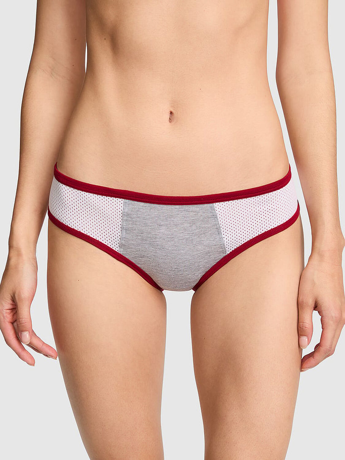 vs Pink Cotton Cheeky Panty Medium Heather Grey With Red Lacquer Trim 1 of 3 