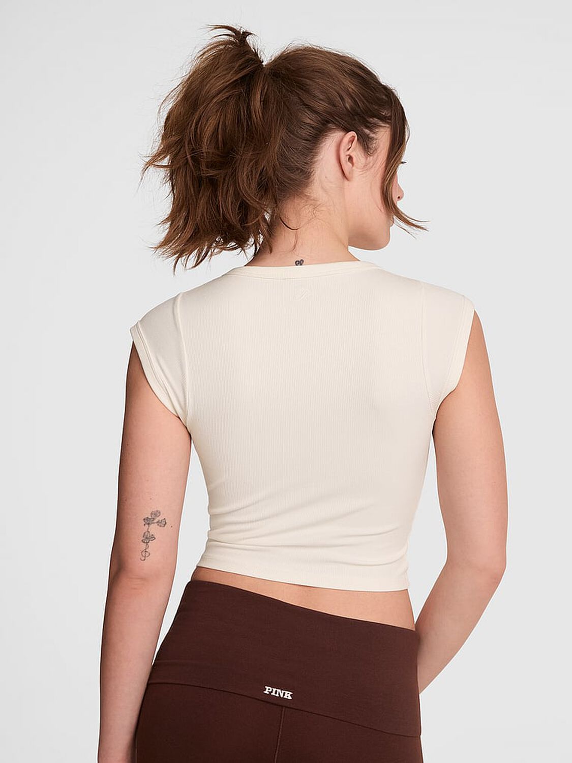 vs Pink All-Day Soft Ribbed Lace-Up Top Winter White 2 of 3 