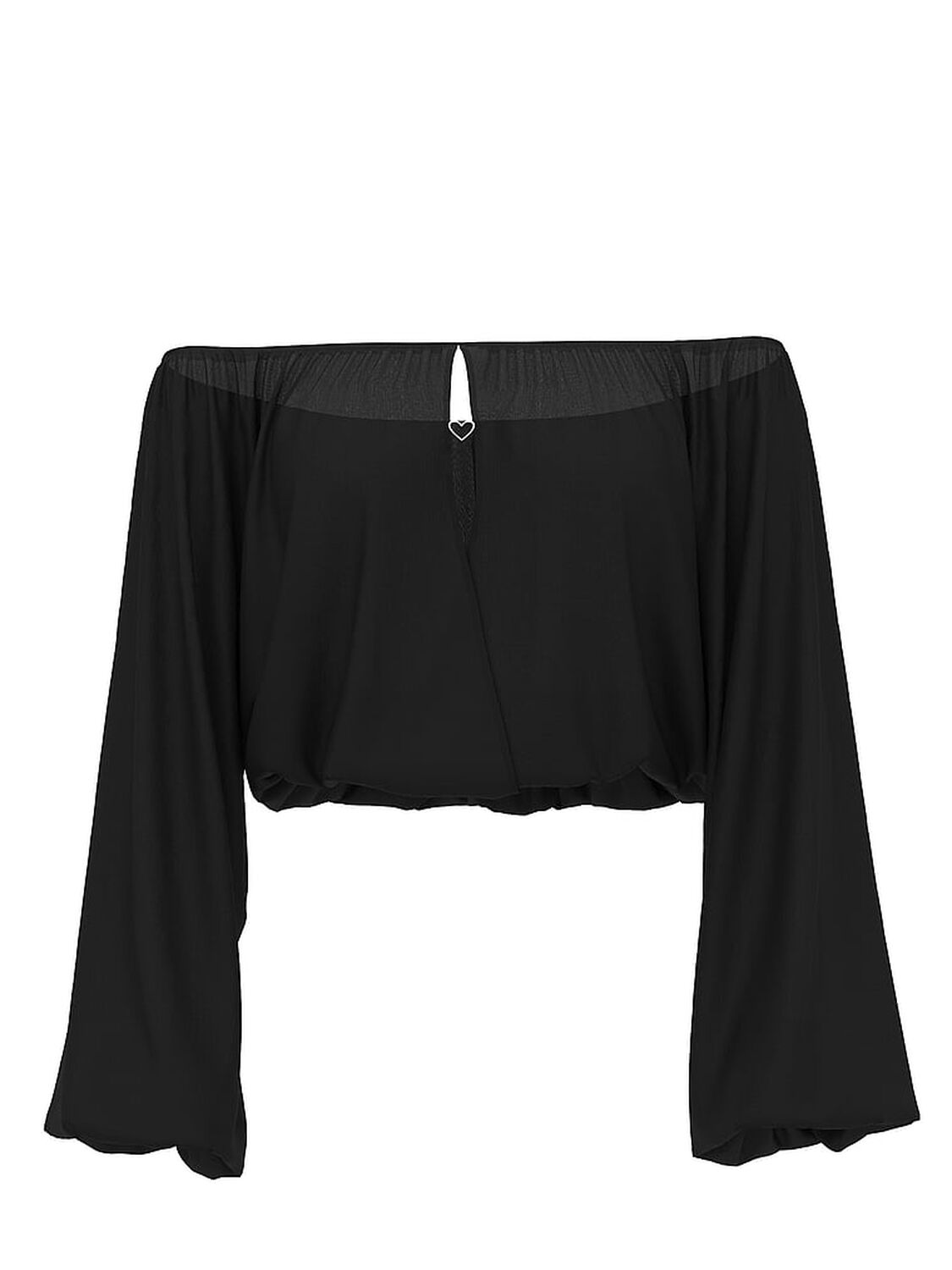 vs Pink Chiffon Long-Sleeve Off-The-Shoulder Top Pure Black 3 of 3 