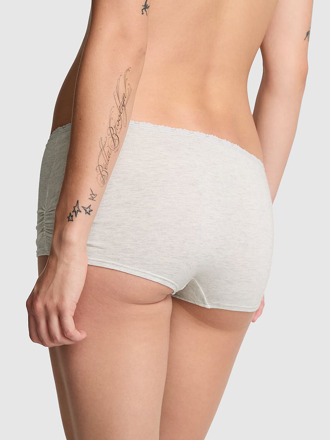 vs Pink Cotton Dorm Boyshort Panty Vs Snow Heather Silver 2 of 2 