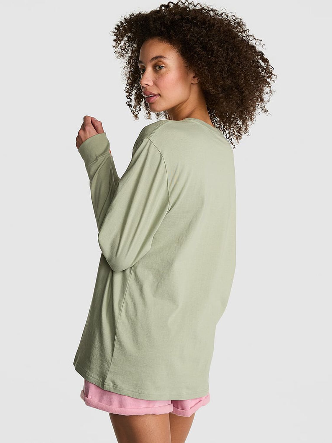 vs Pink Campus Cotton Long-Sleeve Tee Green Garden 2 of 3 