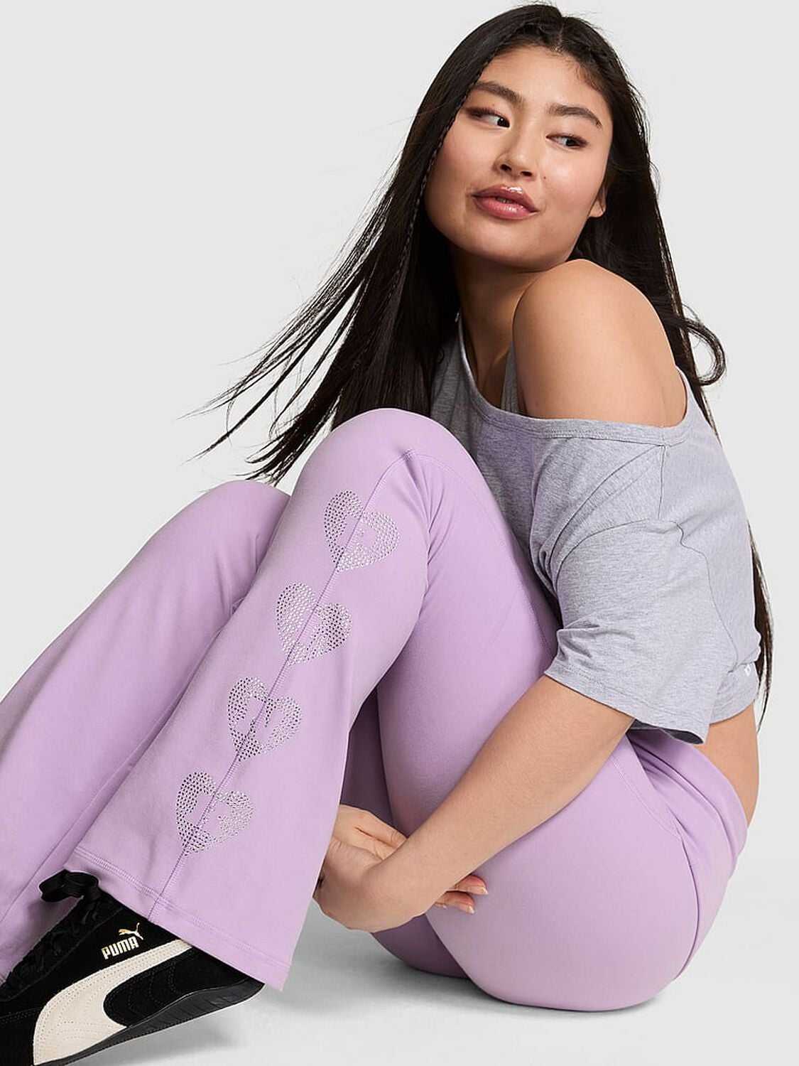 pink Pink Soft Modal Foldover Kick-Flare Leggings Purple Aster 1 of 3 