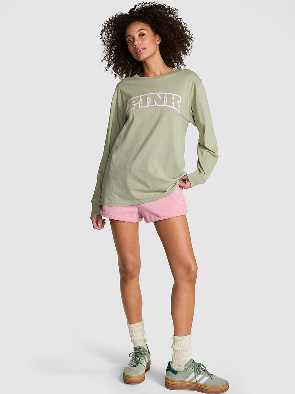 vs Pink Campus Cotton Long-Sleeve Tee Green Garden 1 of 3 