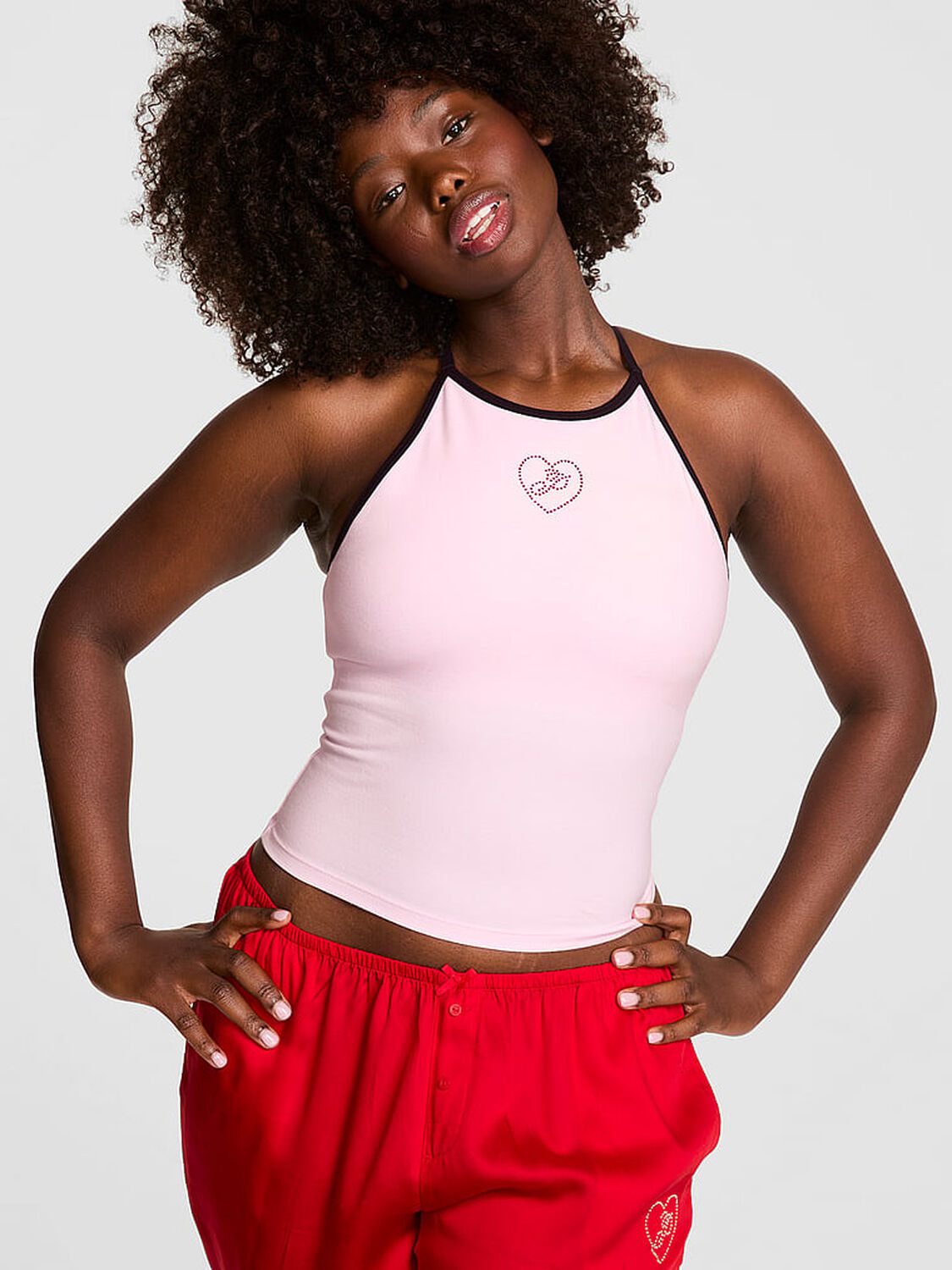 vs Pink All-Day Cotton High-Neck Bra Tank Pink Tulip Bling 1 of 4 