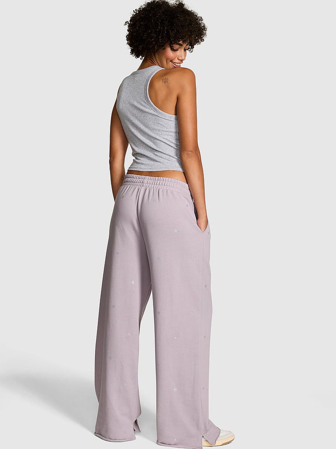 vs Pink Ivy Fleece Wide-Leg Split-Hem Sweatpants Spring Violet Ott Shine 2 of 4 