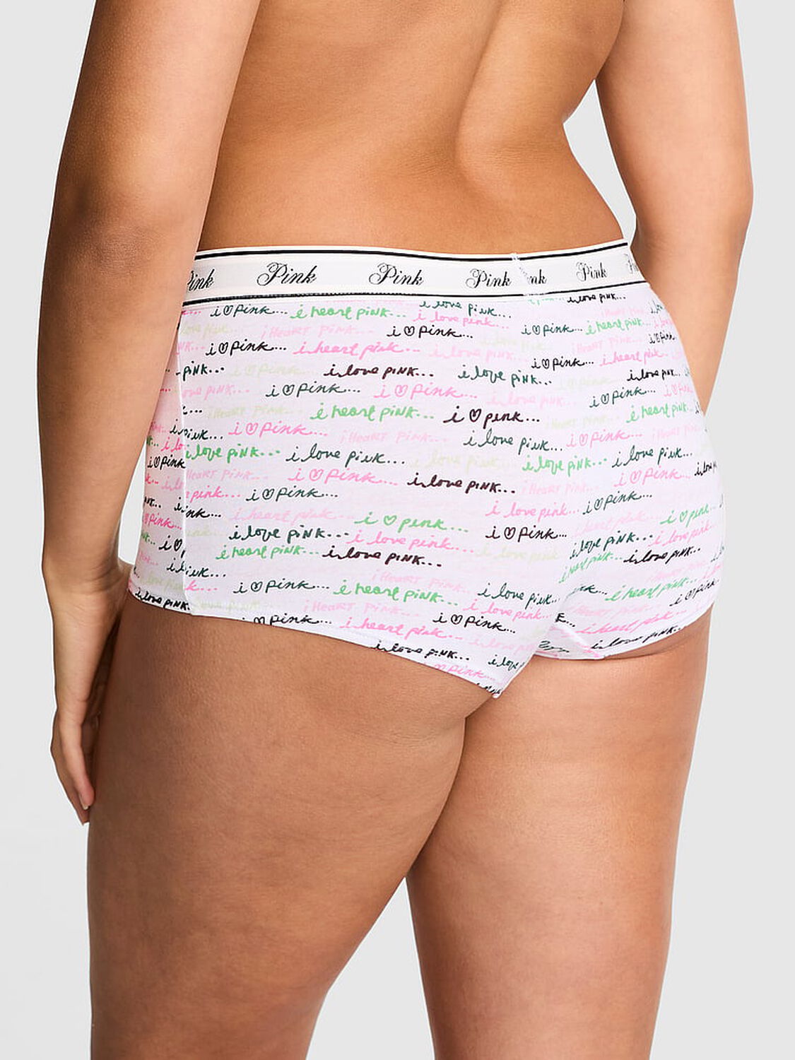 vs Pink Logo Cotton Boyshort Panty White Script Print 2 of 2 