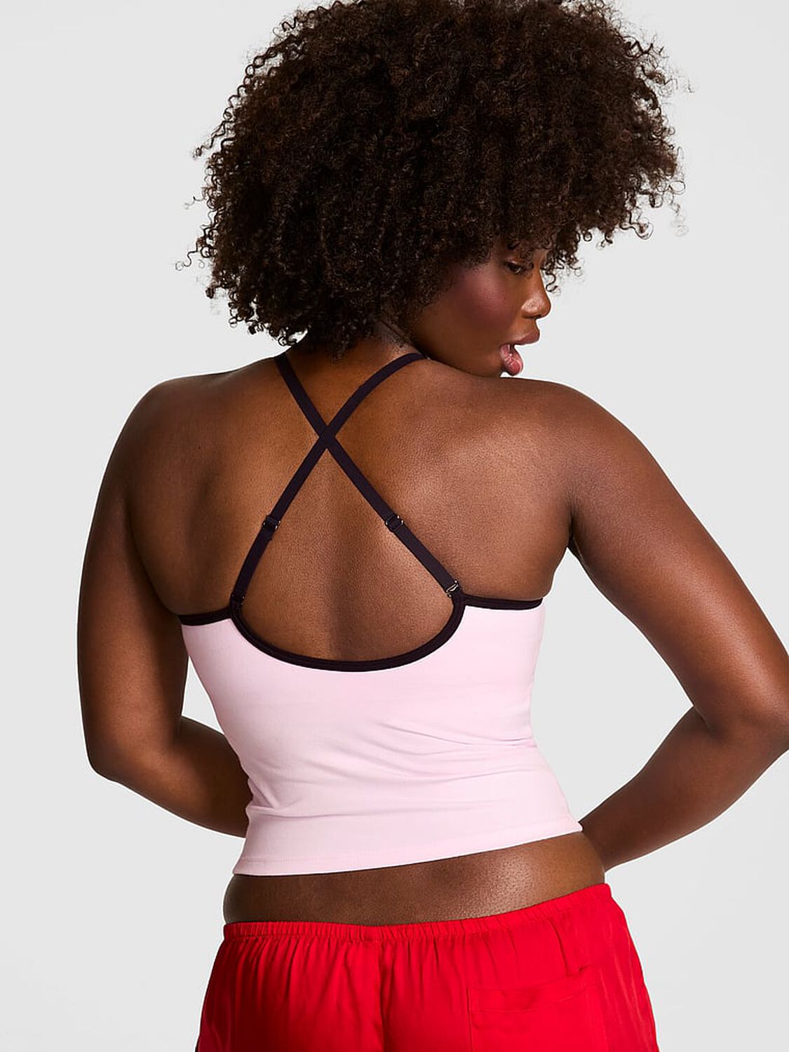 vs Pink All-Day Cotton High-Neck Bra Tank Pink Tulip Bling 2 of 4 