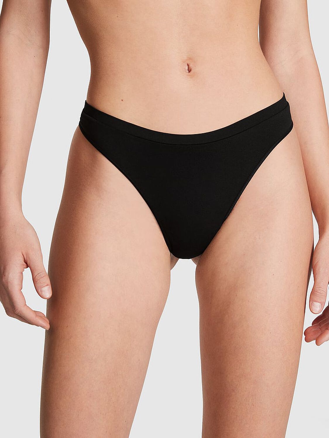 vs Pink Seamless High-Leg Thong Panty Pure Black 1 of 3 