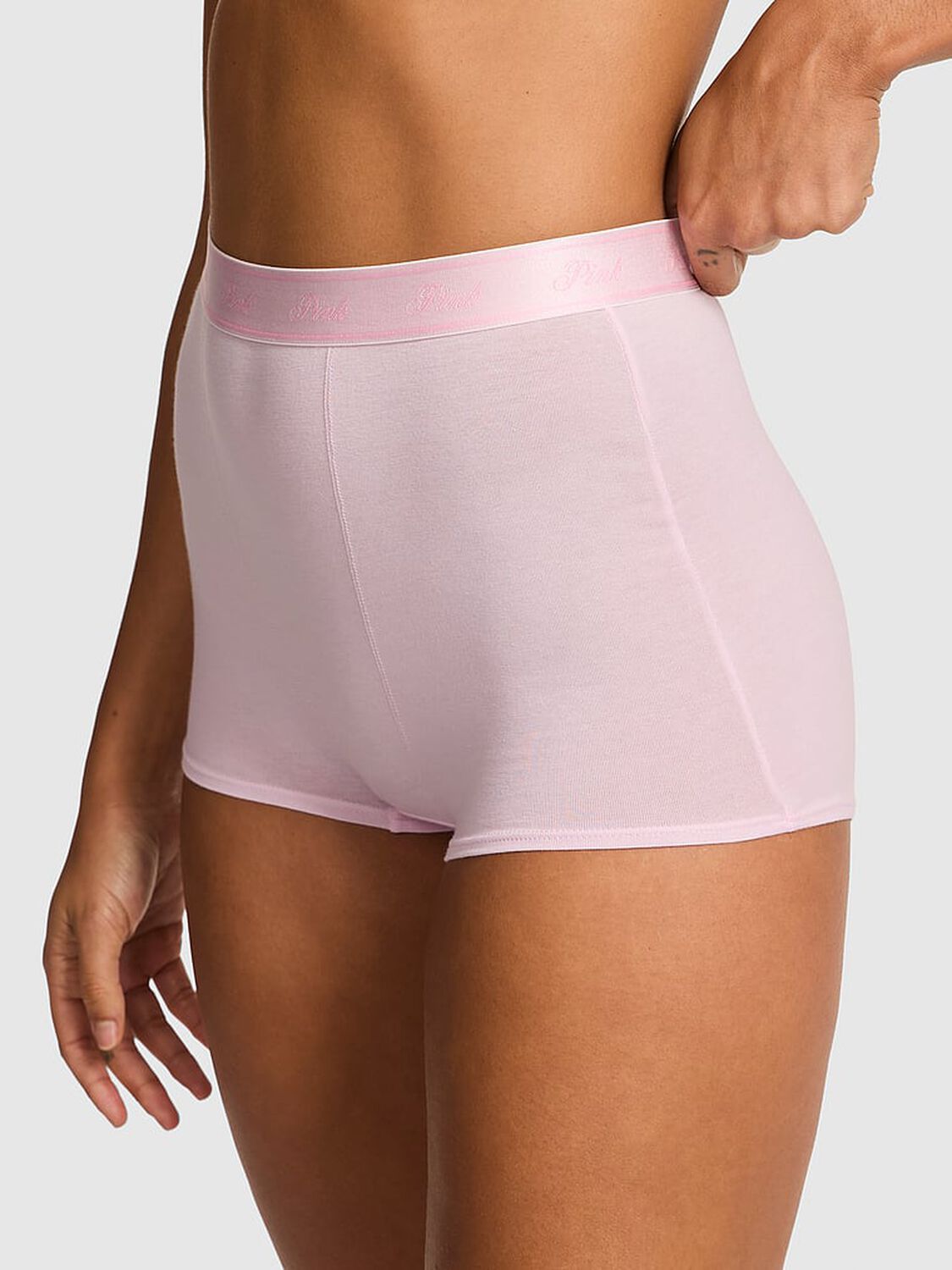 vs Pink Logo Cotton High-Waist Boyshort Panty Pink Tulip 1 of 2 