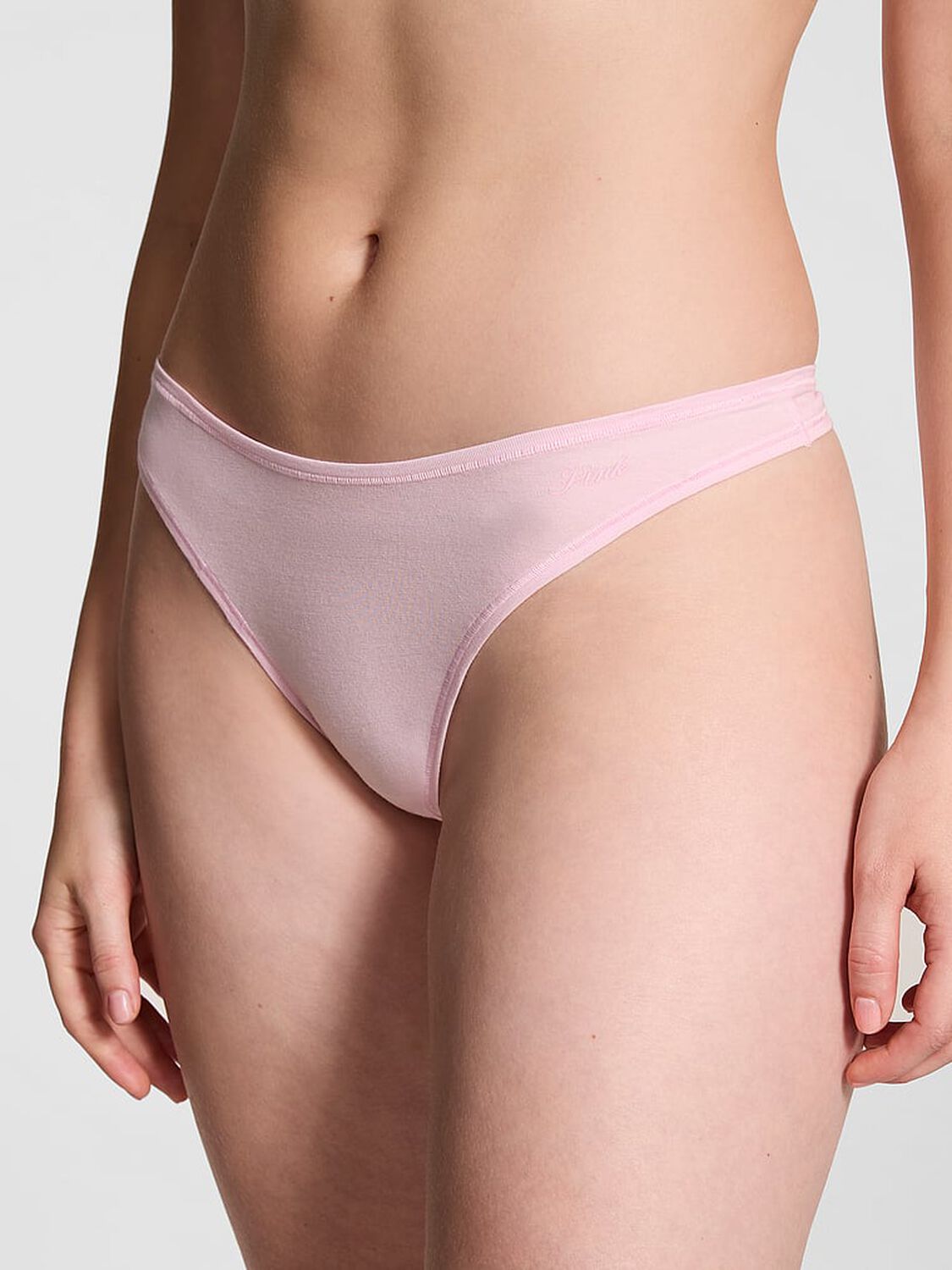 vs Pink Cotton High-Leg Thong Panty Pink Tulip 1 of 3 