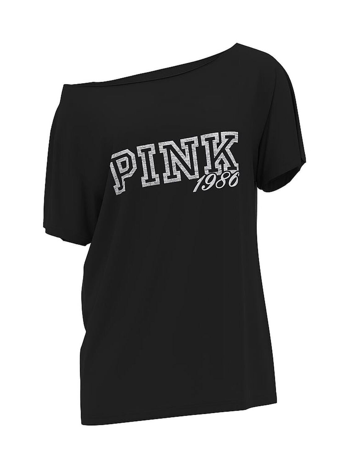 vs Pink Campus Cotton&trade; Off-The-Shoulder Tee Pure Black 3 of 3 