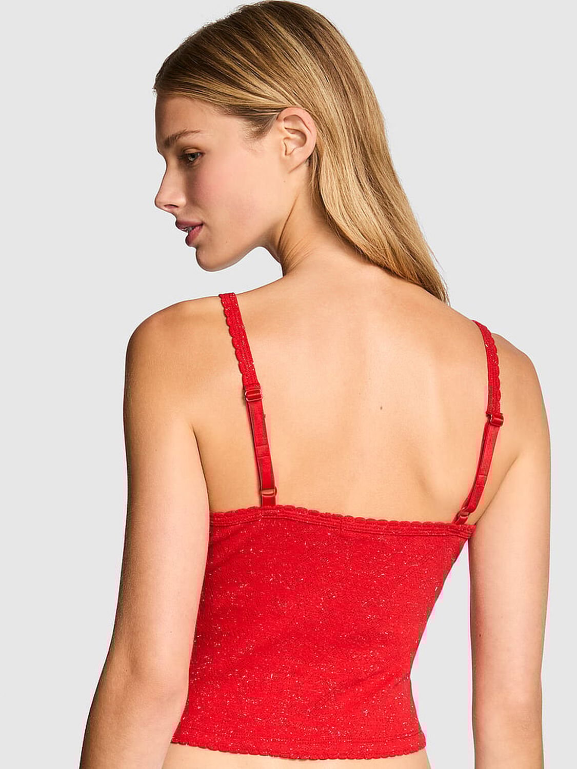 vs Pink Pointelle Henley Cami Heathered Red Woven Shine 2 of 2 