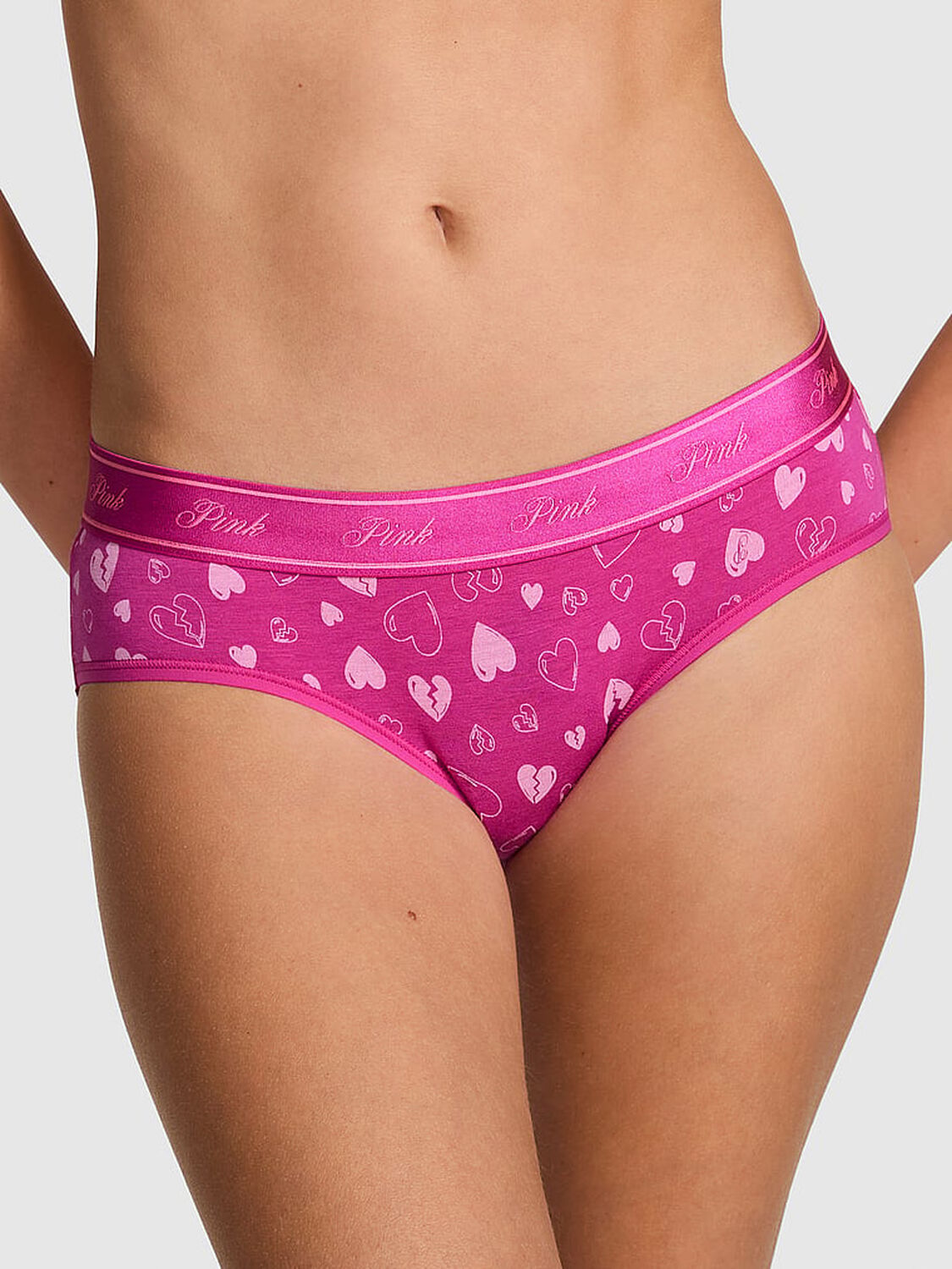 vs Pink Logo Cotton Hiphugger Panty Pink Fire Broken Hearts 1 of 3 