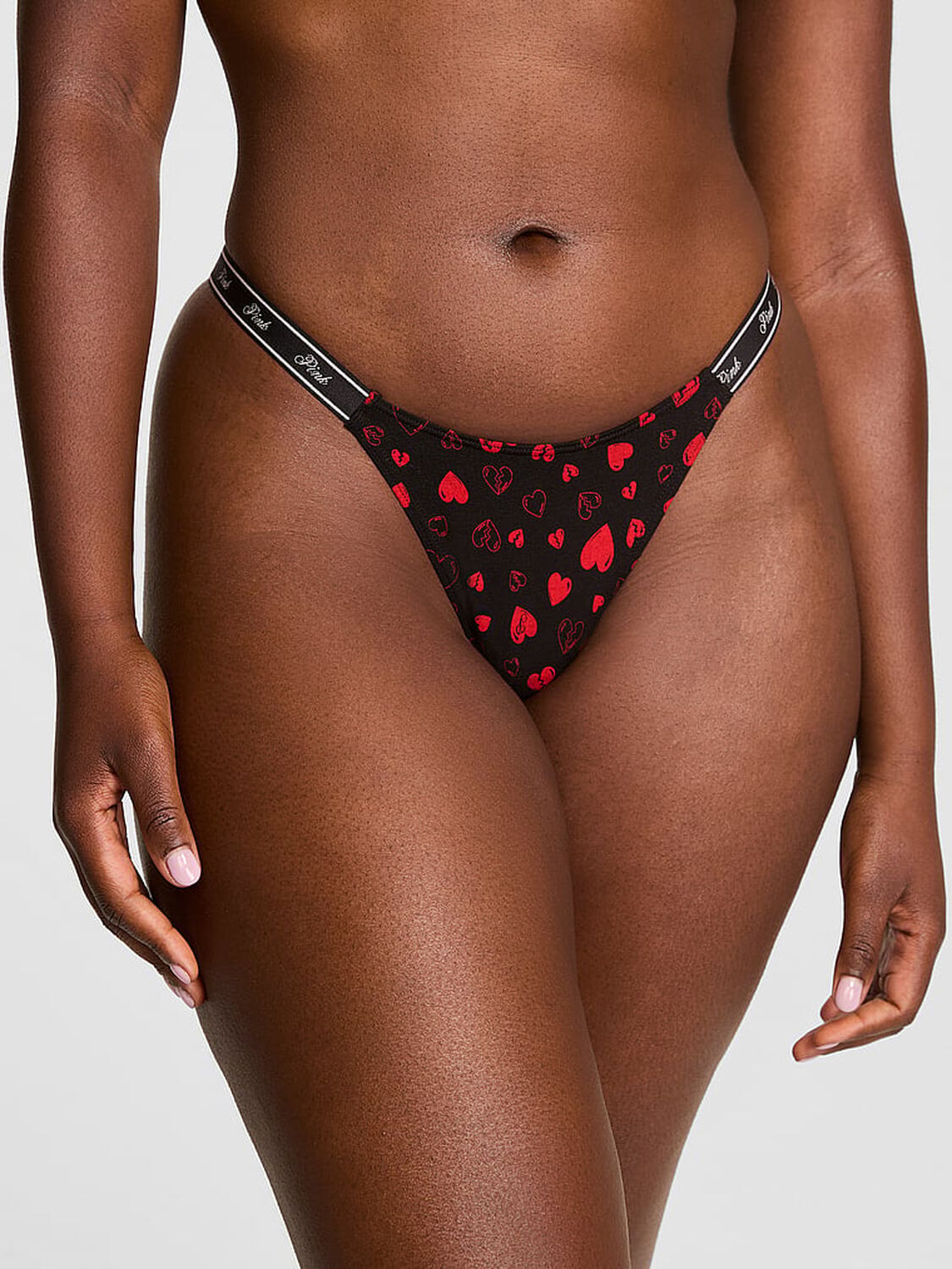 vs Pink Logo Cotton High-Leg Micro Thong Panty Black Broken Hearts 1 of 3 