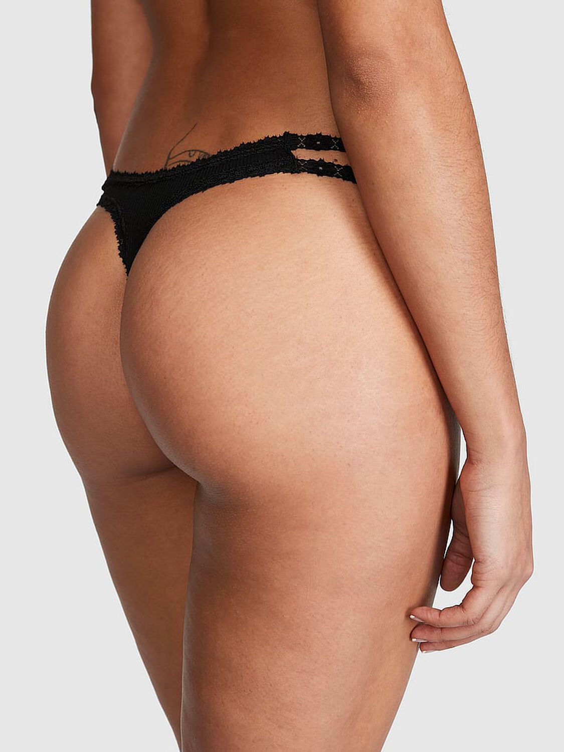 pink Pink Wink Lace-Trim Strappy Thong Panty Pure Black 2 of 3 